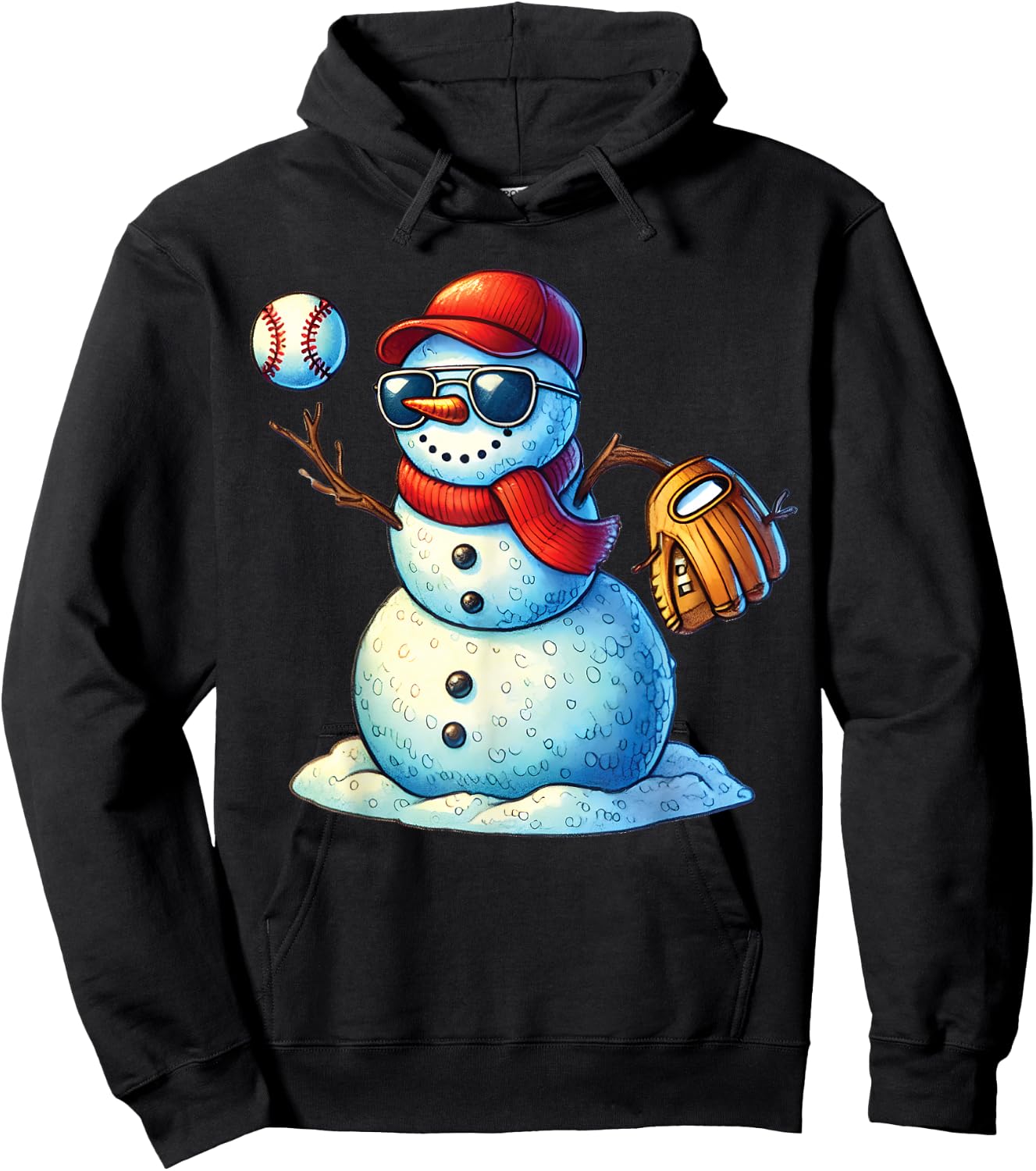 Snowman Playing Baseball as Pitcher Boys Teens Christmas Hoodie - Hoodie | Black