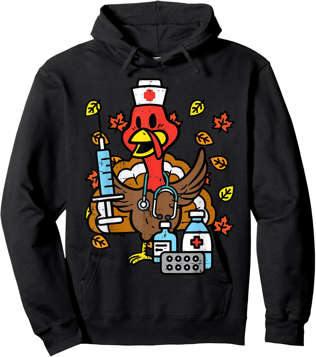Turkey Nurse Thanksgiving Fall Scrub Nursing RN ICU ER Nicu Hoodie - Hoodie | Black