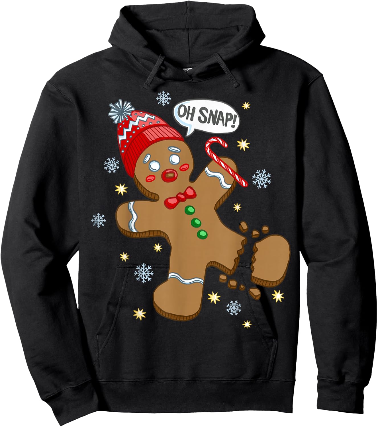 Trendy Holiday Apparel Gingerbread Man Oh Snap Christmas - Men's Adults Black Solid Short Sleeve Classic Fit Pull On Christmas Celebration Hoodie - Hoodie | Black