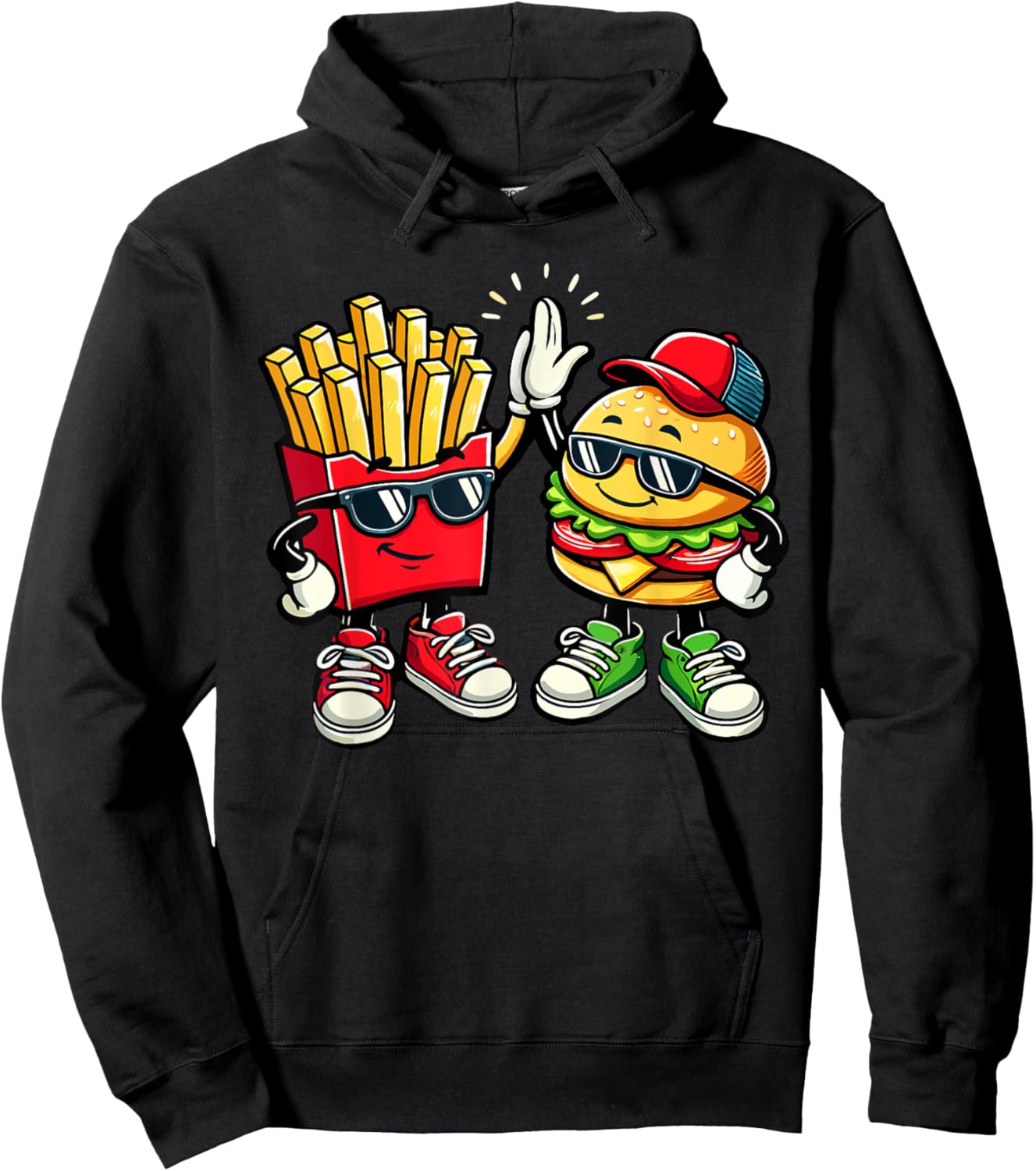Hamburger Fries High Five | Cool Fun Combo Snacks Funny Hoodie - Hoodie | Black