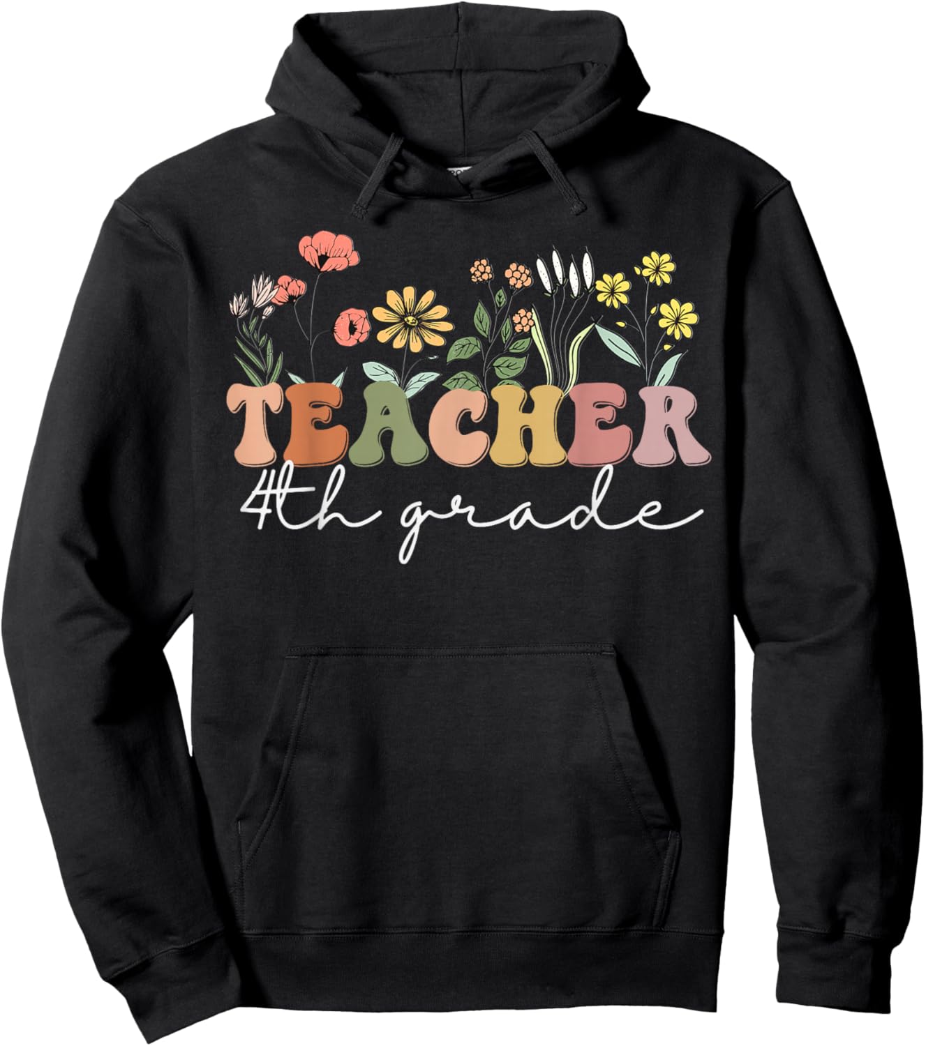 Fourth Grade Teacher Retro Boho Wildflower Teacher's Day Hoodie - Hoodie | Black