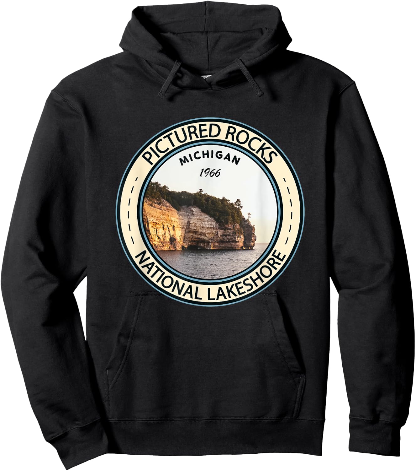 Pictured Rocks National Lakeshore Michigan Badge Vintage Hoodie - Hoodie | Black