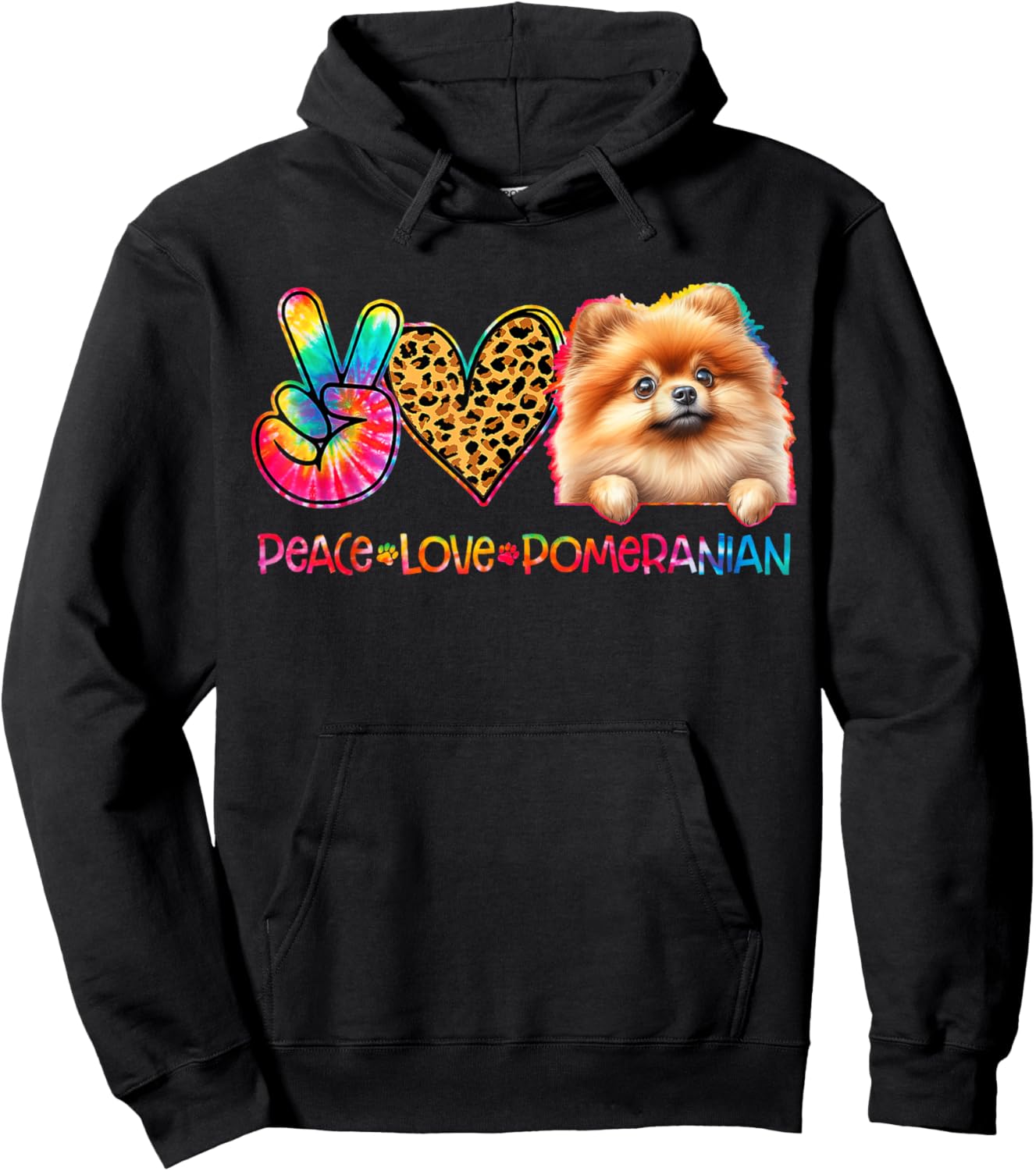 Peace Love Pomeranian Tie Dye Dog Lover Hoodie - Hoodie | Black