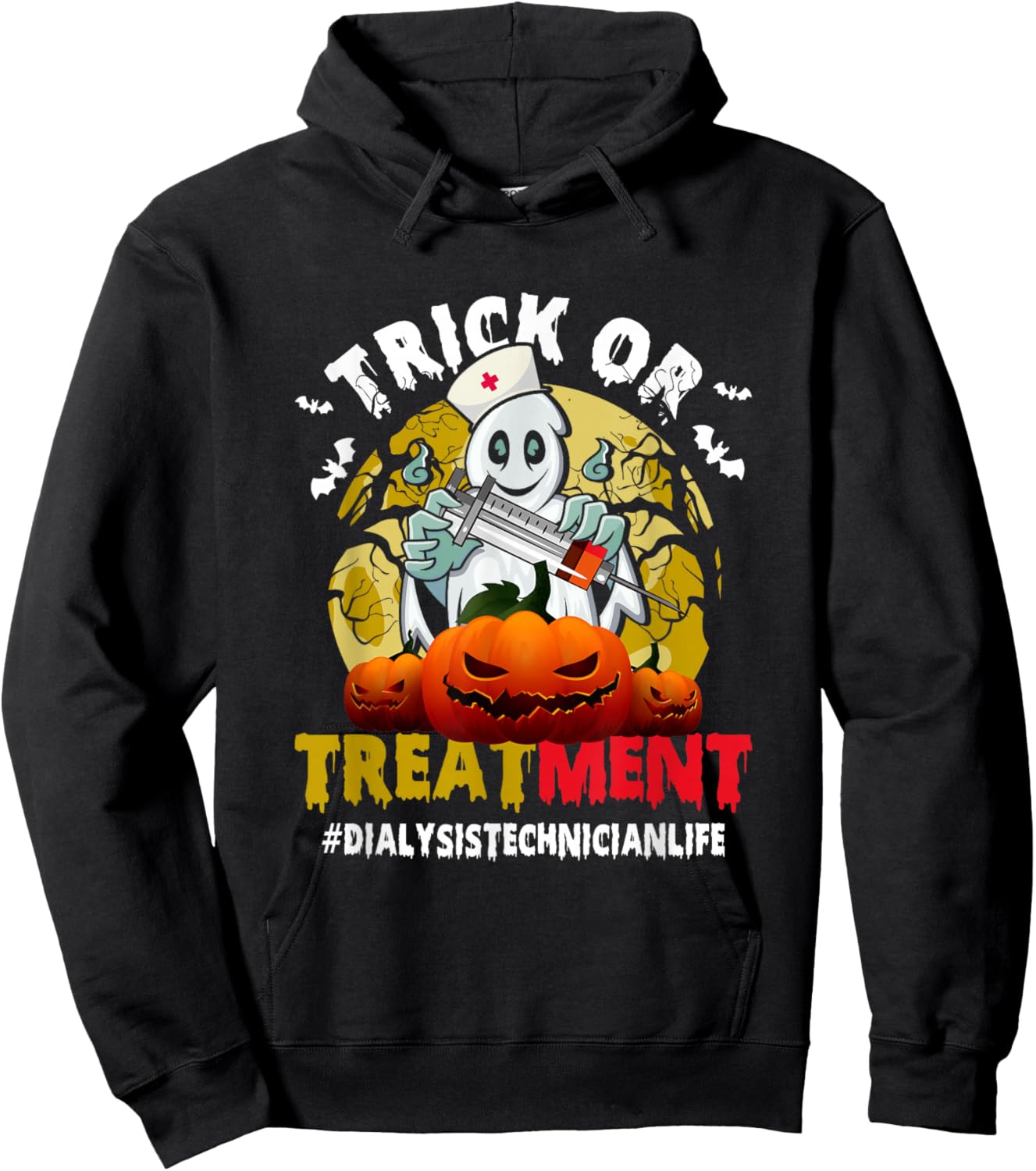 Trick Or Treatment Ghost Dialysis Technician Life Halloween Hoodie - Hoodie | Black