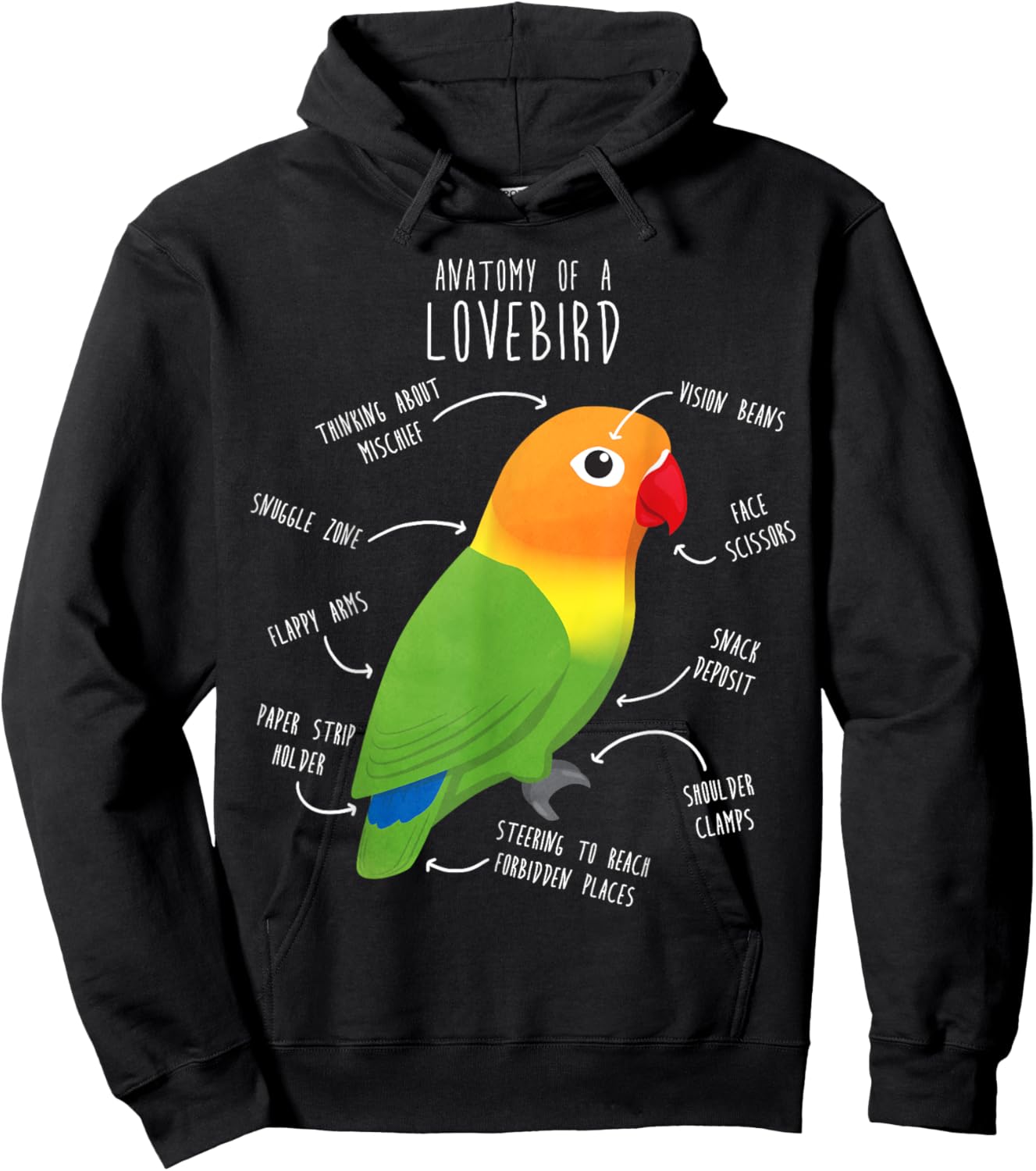 Fischer's Lovebird Parrot Anatomy, Funny Cute Pet Bird Mom Hoodie - Hoodie | Black