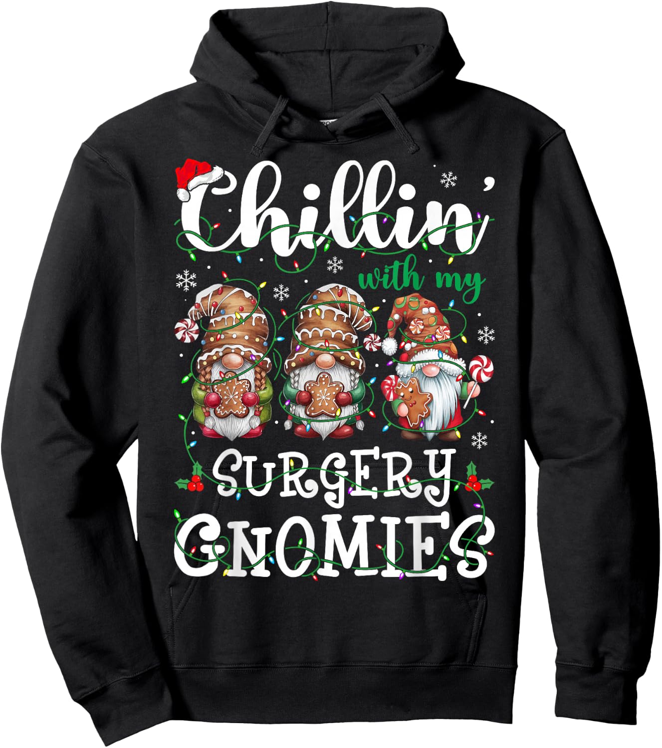Chillin With My Surgery Gnomies Christmas Surgical Nurse Hoodie - Hoodie | Black