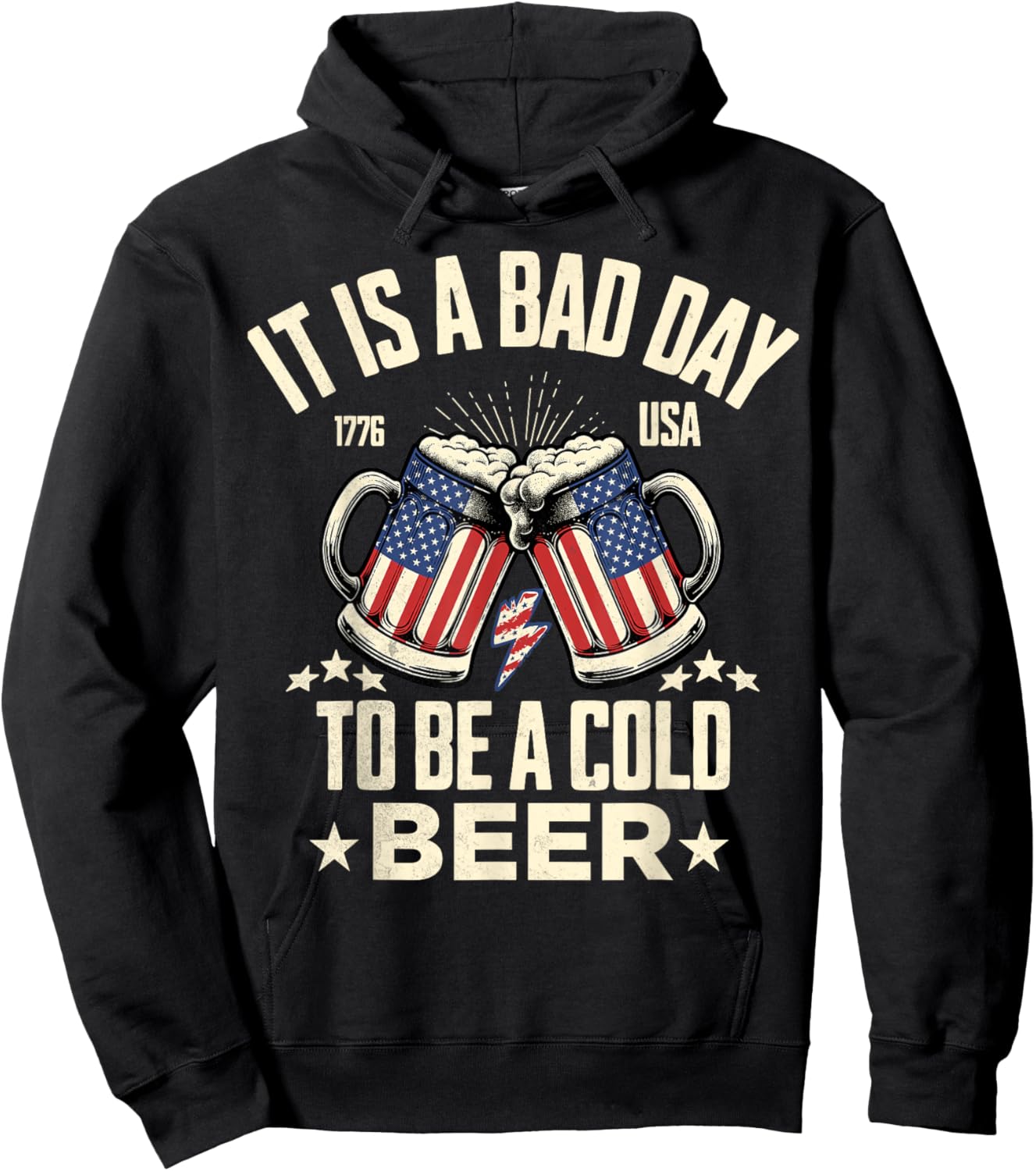 It's a Bad Day to Be a Cold Beer Vintage US Flag 4th of July Hoodie - Hoodie | Black