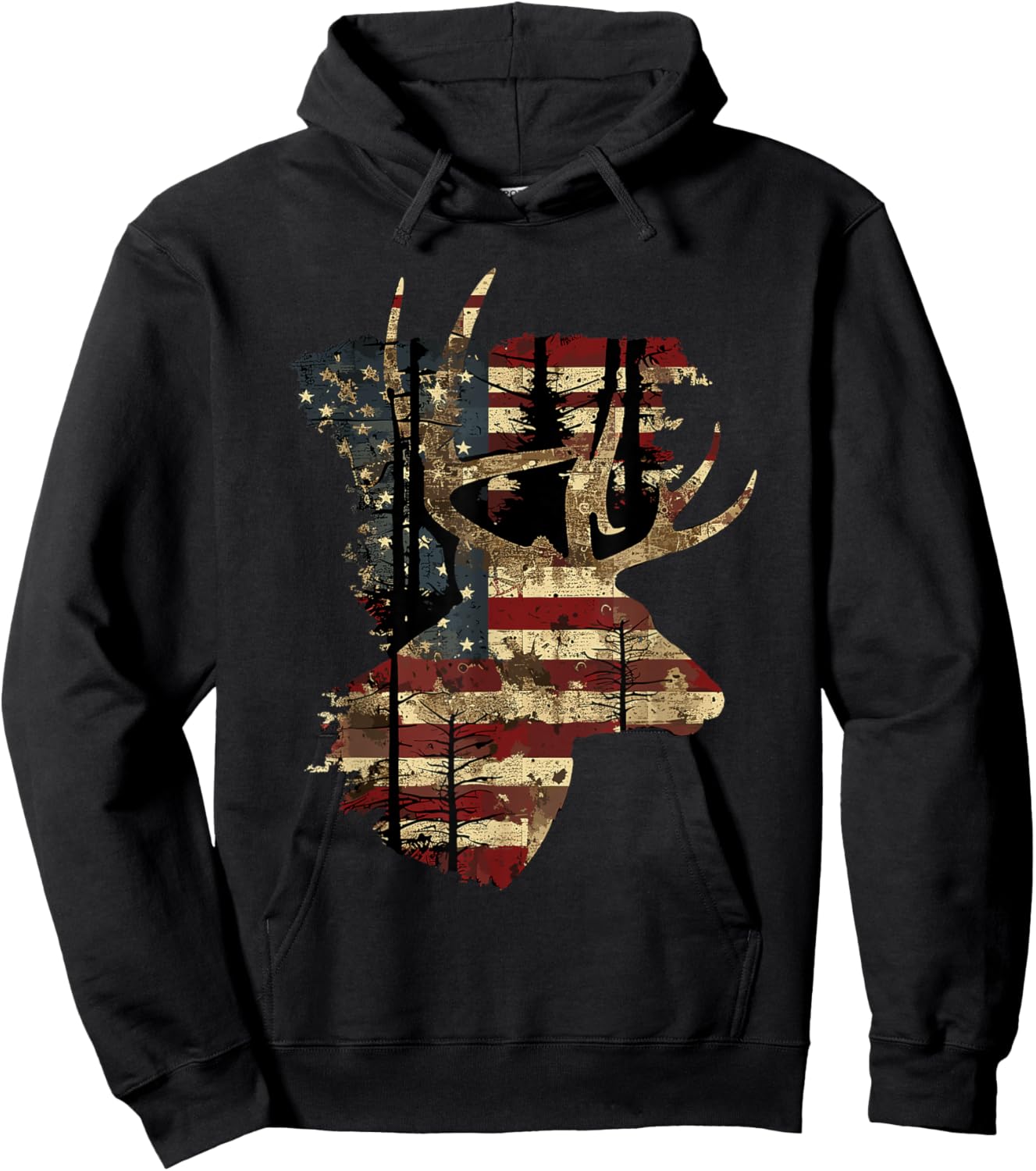 Whitetail Buck Deer Hunting 4th Of July USA American Flag Men Hoodie - Hoodie | Black