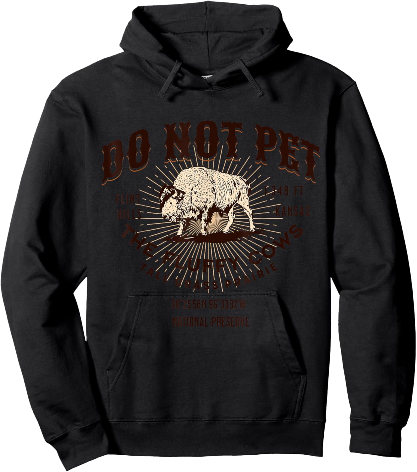 Tall Grass Prairie National Preserve Kansas Funny Bison Hoodie - Hoodie | Black