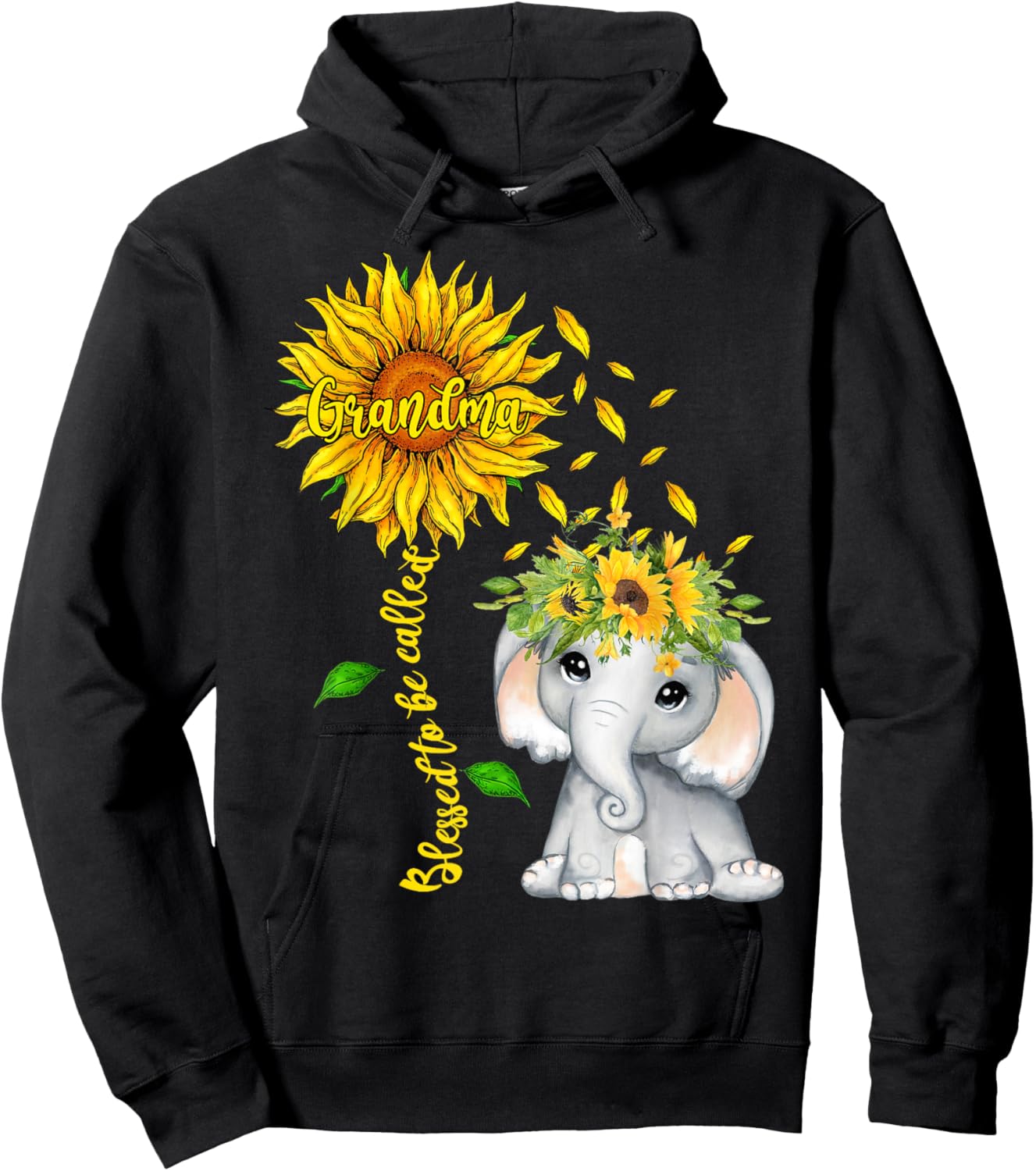 Blessed To Be Called Grandma Sunflower Elephant Women Hoodie - Hoodie | Black