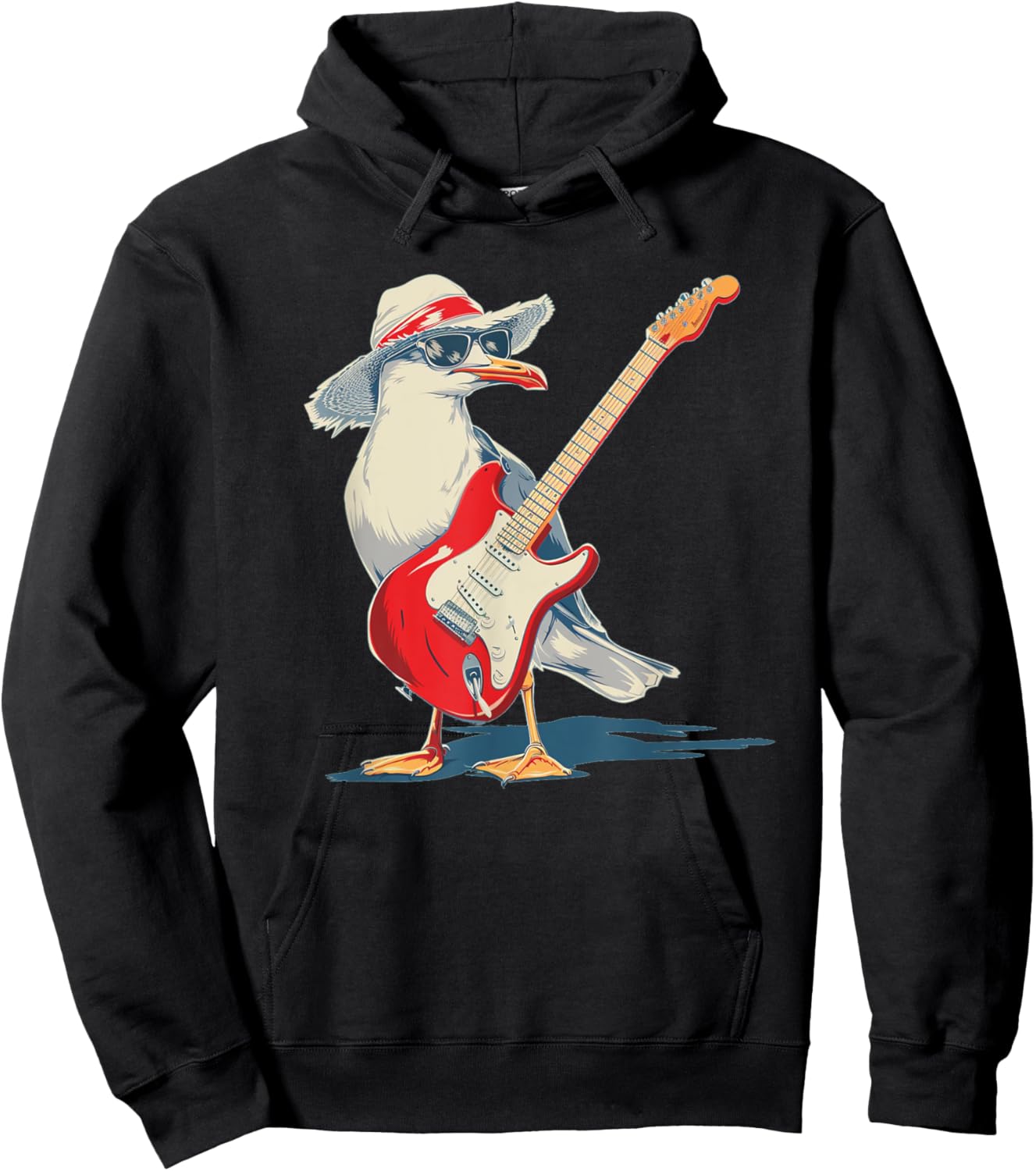 Funny Seagull with Beach Hat and electric Guitar Hoodie - Hoodie | Black