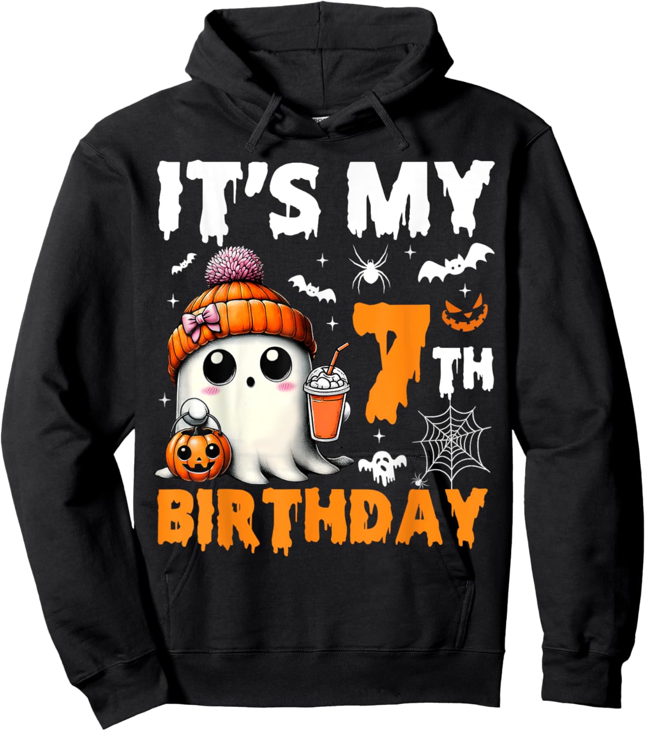 It's My 7th Birthday 7 Years Old Ghost Pumpkin Halloween Hoodie - Hoodie | Black