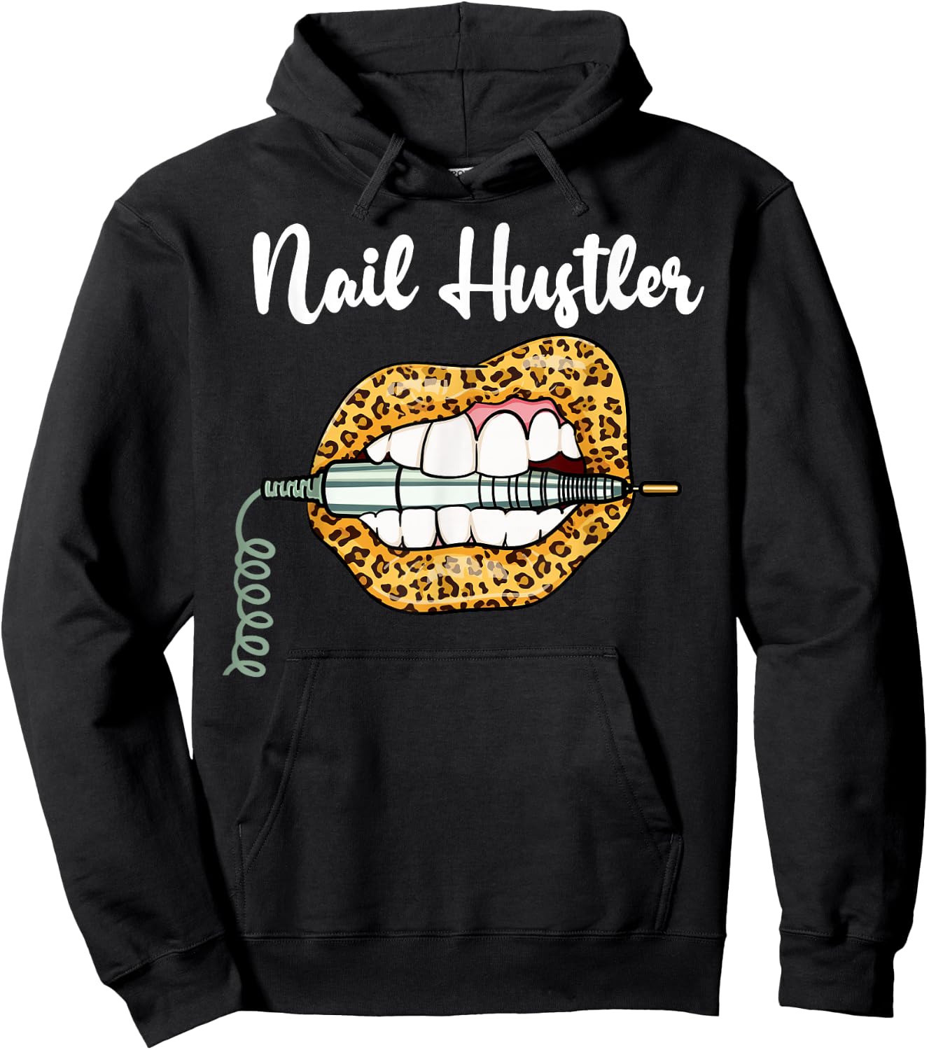 Leopard Lips With Nail Technician Drill Cool Nail Hustler Hoodie - Hoodie | Black