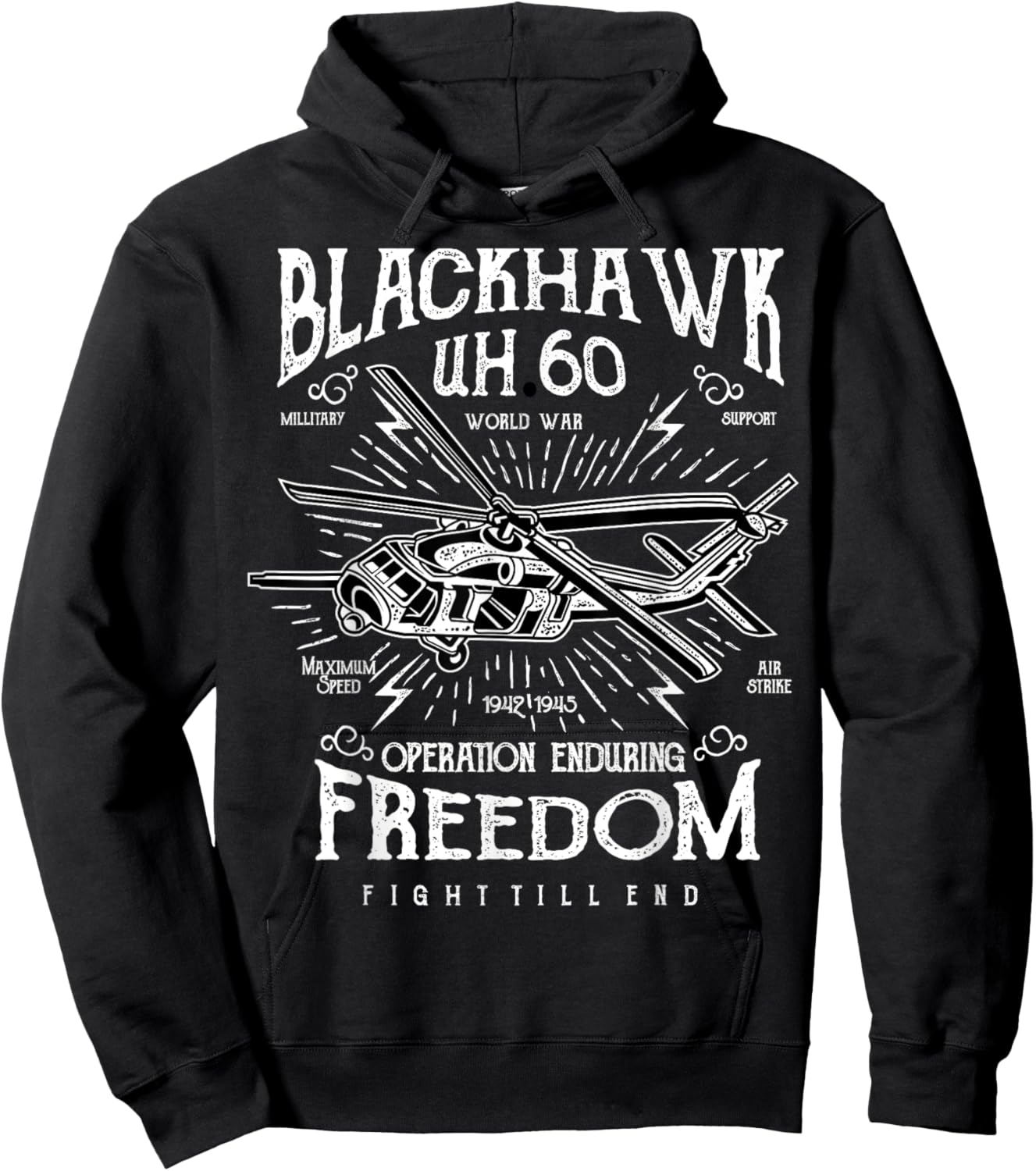 UH-60 Blackhawk Helicopter Vintage Design Hoodie - Hoodie | Black