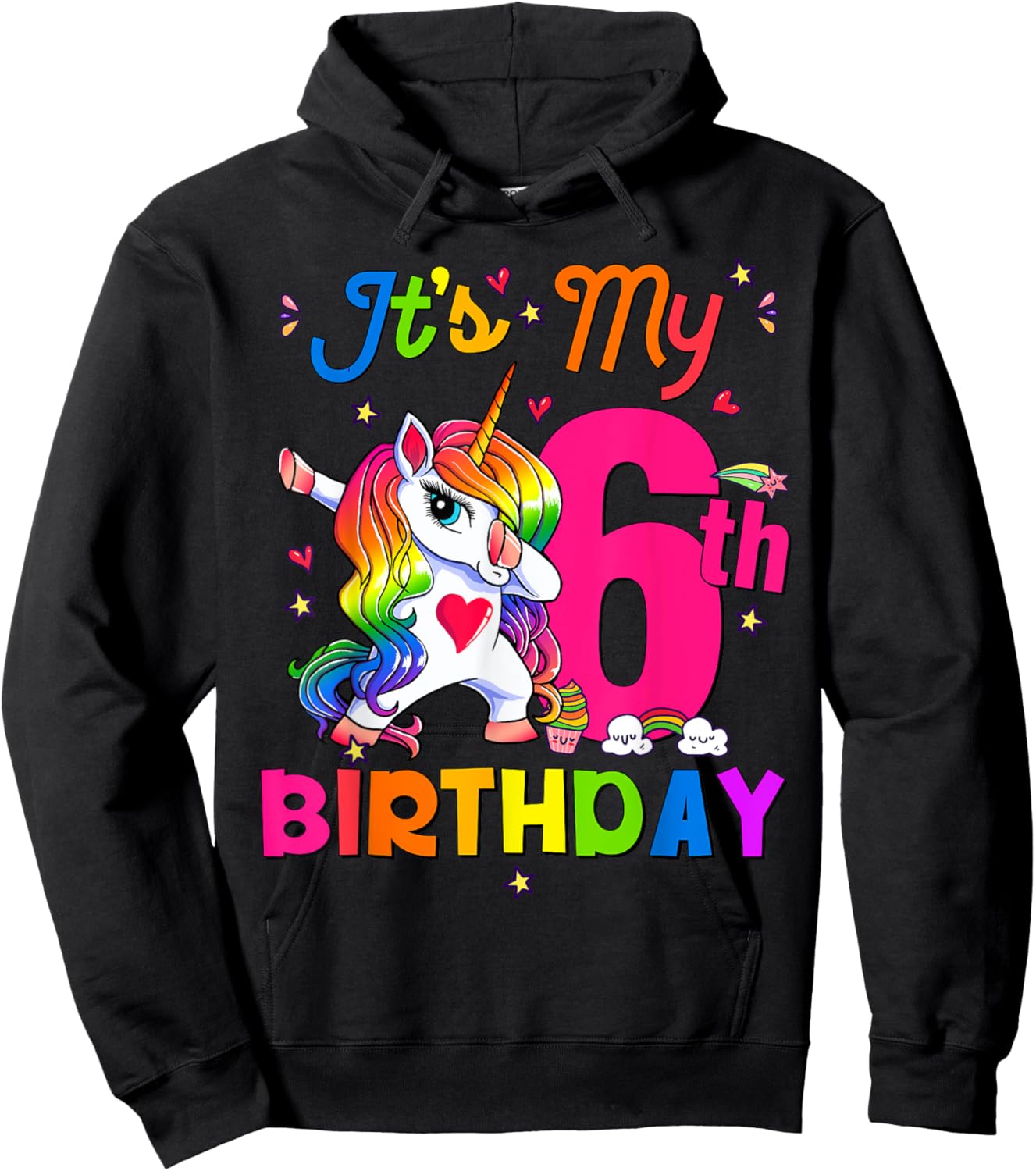 6 Years Old Unicorn It's My 6th Birthday Girl Party Hoodie - Hoodie | Black