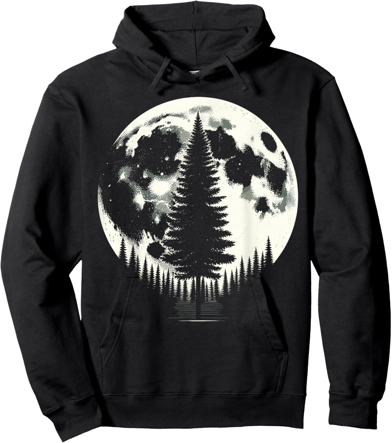Retro Moon Nature Forest Trees Outdoor Hoodie - Hoodie | Black