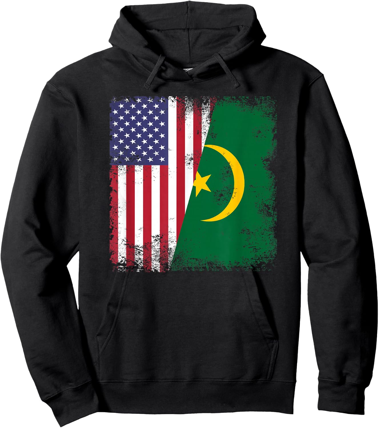 Half Mauritanian Flag | Vintage Mauritania USA Gift Hoodie - Hoodie | Black