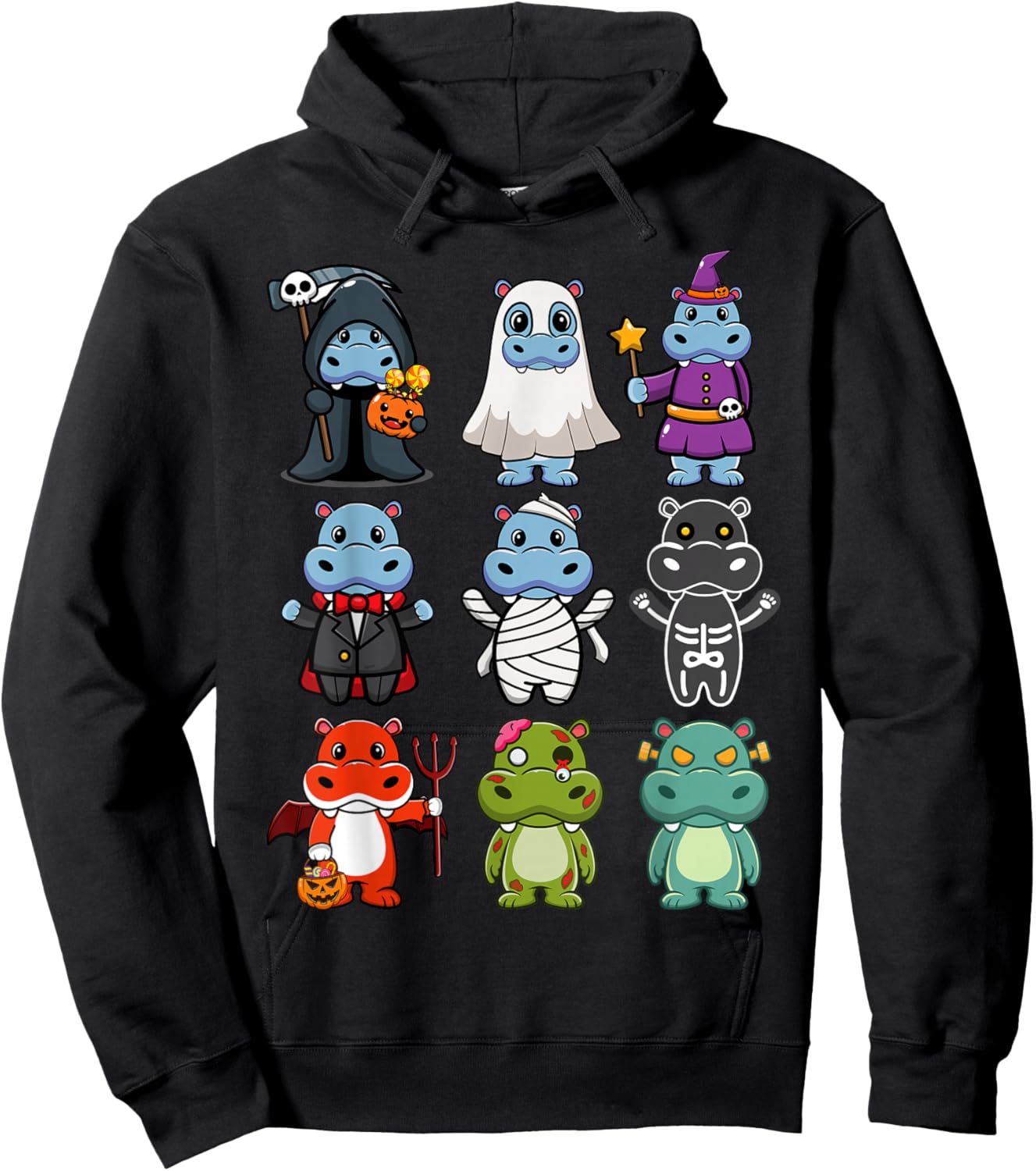 Hippo Spooky Ghost Boo-Jee Horror Pumpkin Hippo Halloween Hoodie - Hoodie | Black