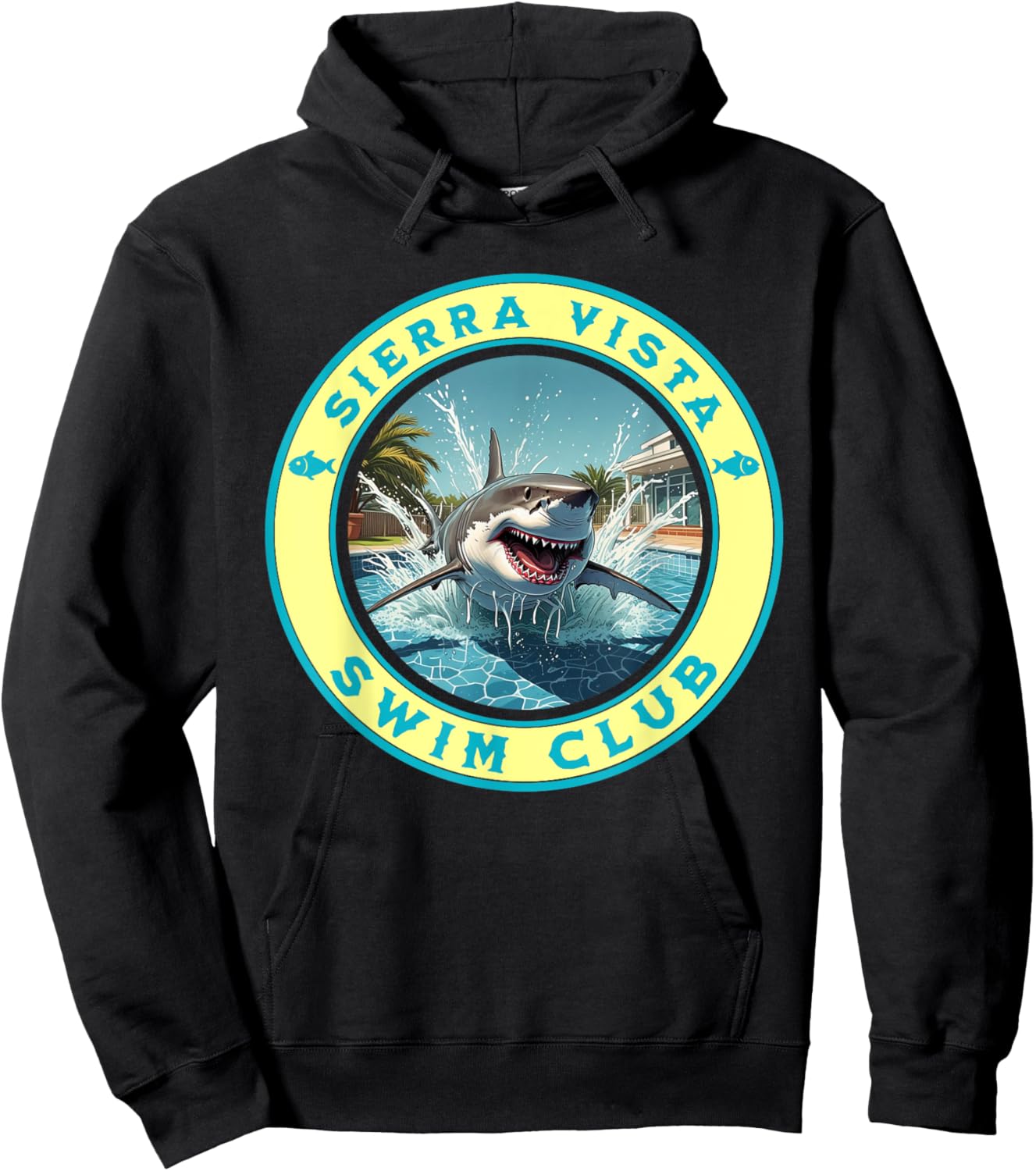 Pool Party Sierra Vista AZ Shark Theme Swimming Souvenir Hoodie - Hoodie | Black