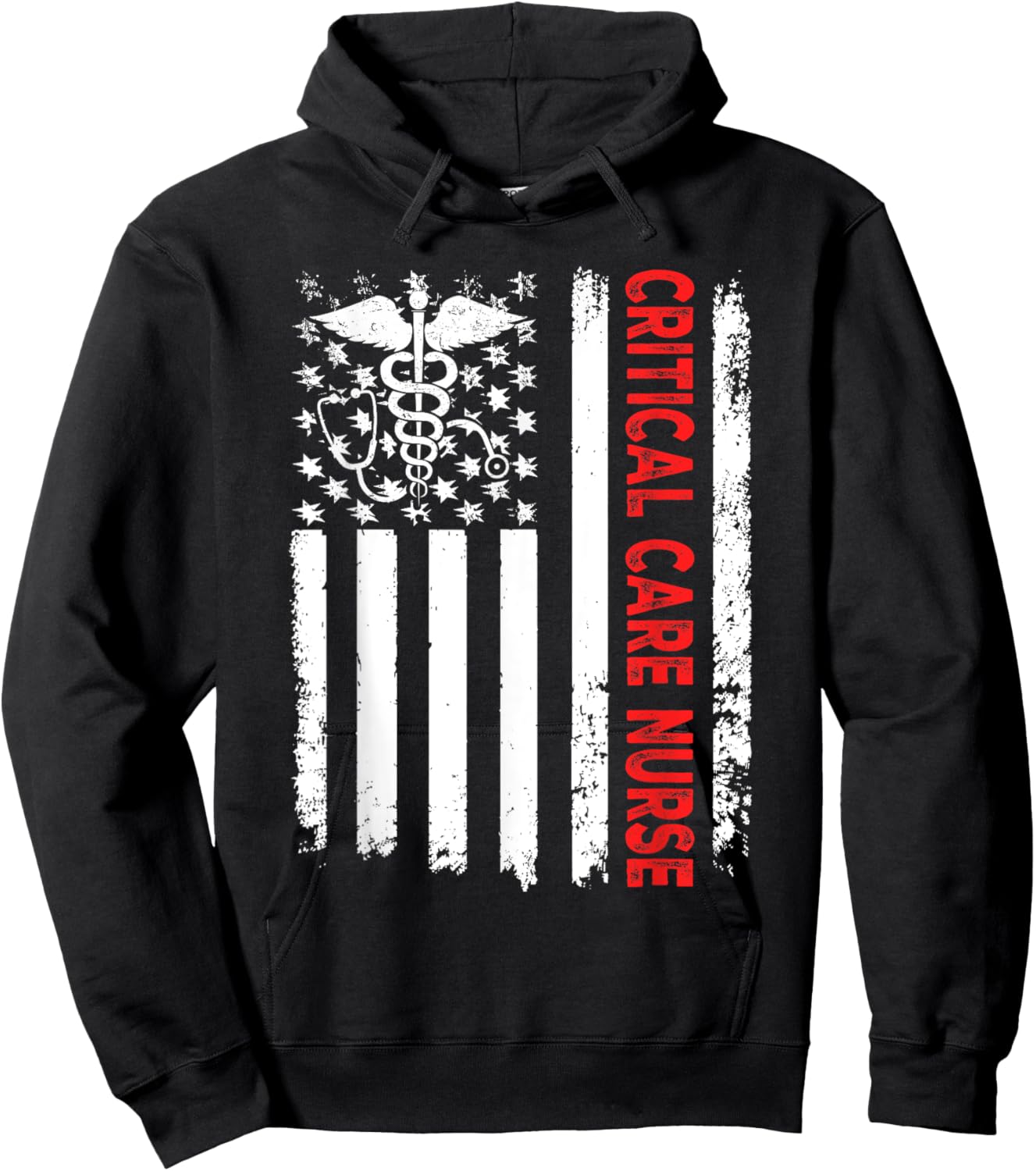 Critical Care Nurse American Flag Patriotic Registered Nurse Men Hoodie - Hoodie | Black