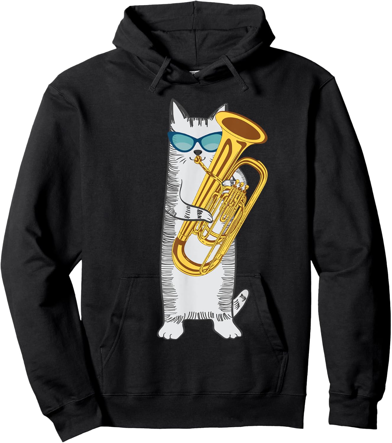 Tuba Cat Wearing Retro Sunglasses For Low Brass Players Men Women Kids Hoodie - Hoodie | Black