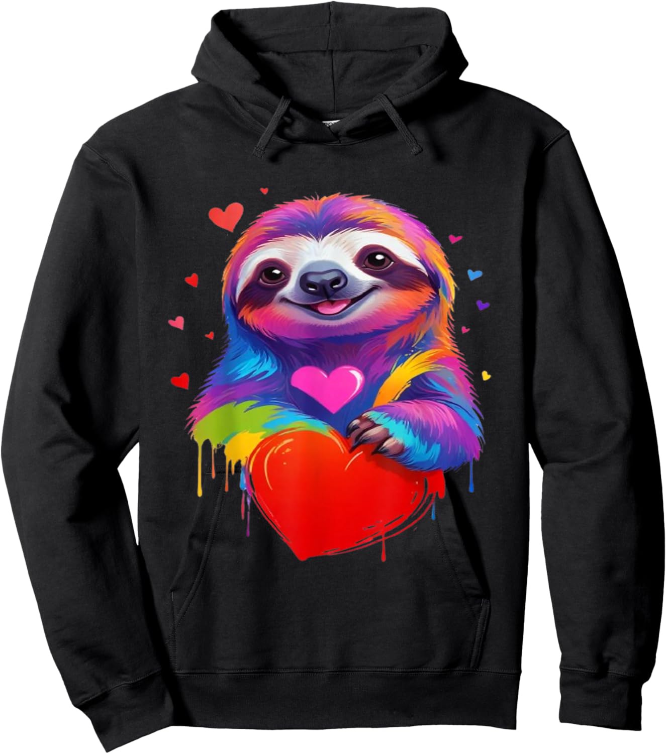 Colorful Sloth - Rainbow Sloth Heart Animal Lover Hoodie - Hoodie | Black