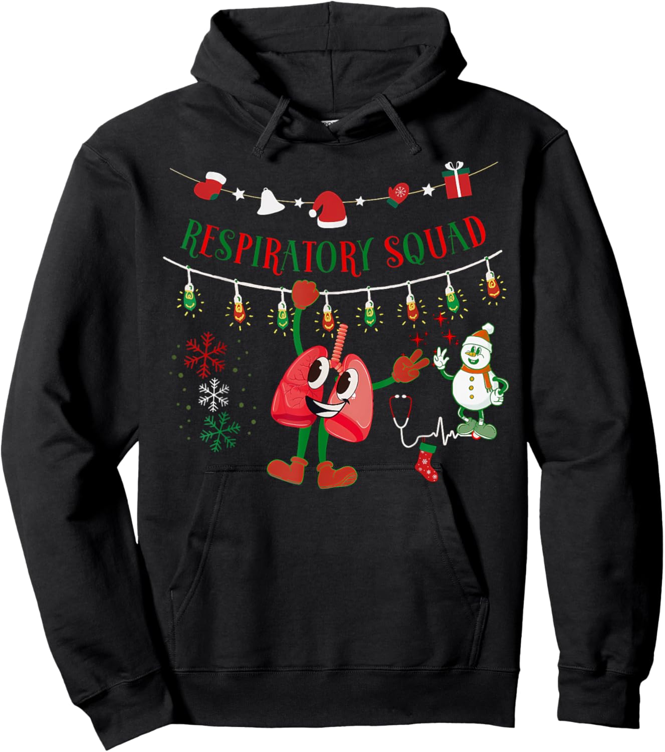 Respiratory Squad Nurse Xmas Light Lung Hanging Pulmonary Hoodie - Hoodie | Black