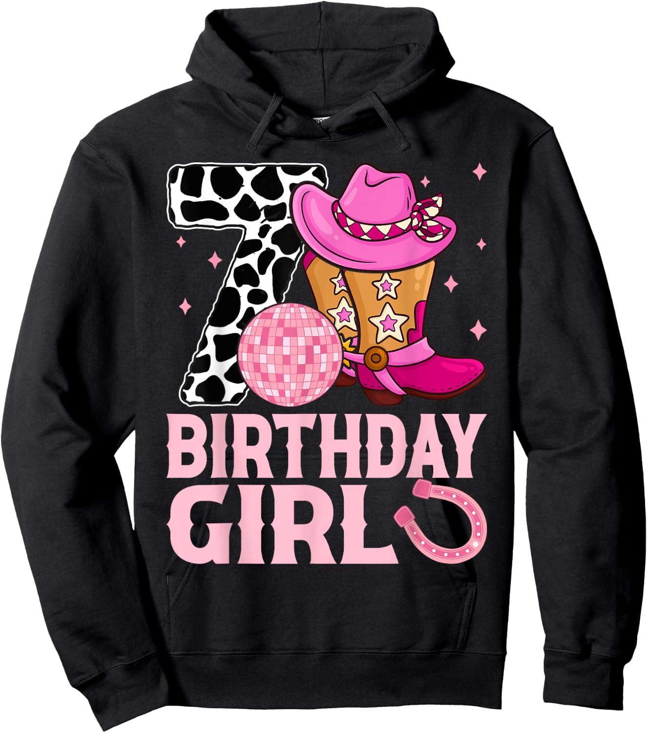 Happy 7th Birthday Girl Outfit Rodeo Western Cowgirl Cowboy Hoodie - Hoodie | Black