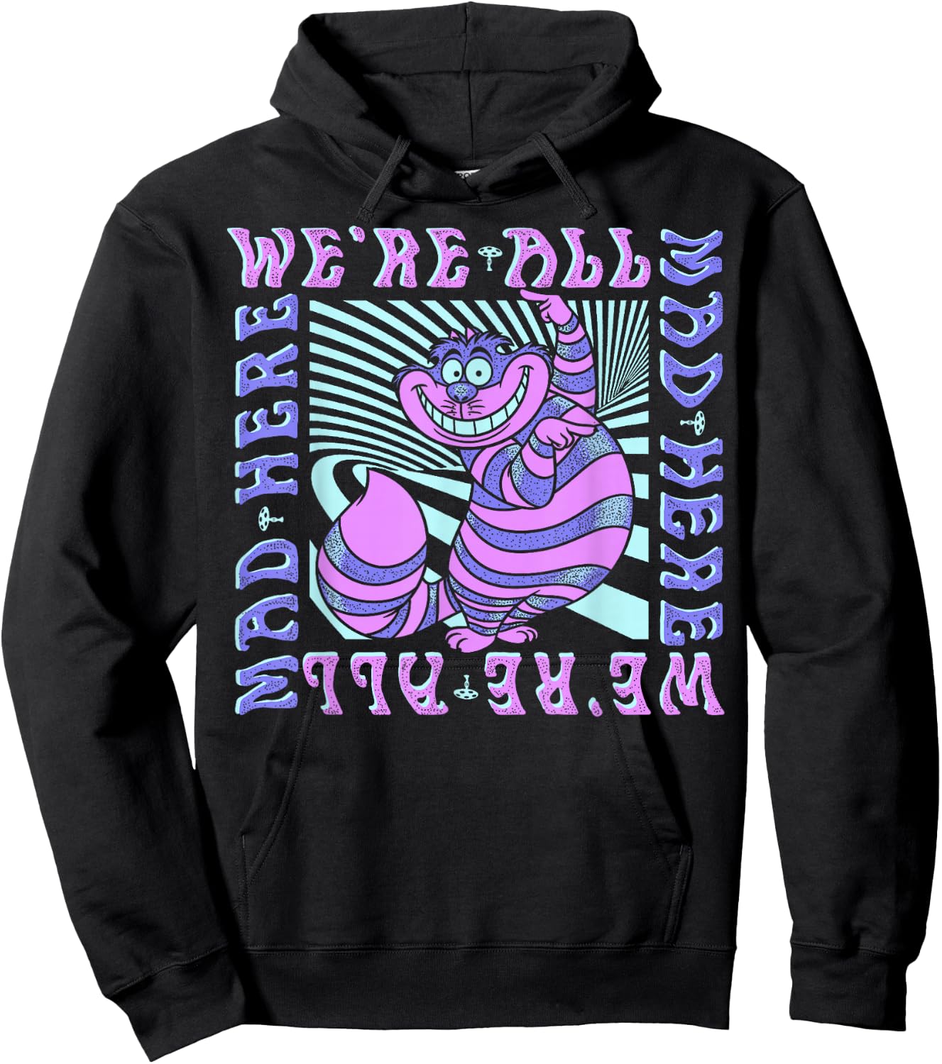 Disney Alice In Wonderland Cheshire Cat We're All Mad Box Up Short Sleeve Hoodie - Hoodie | Black