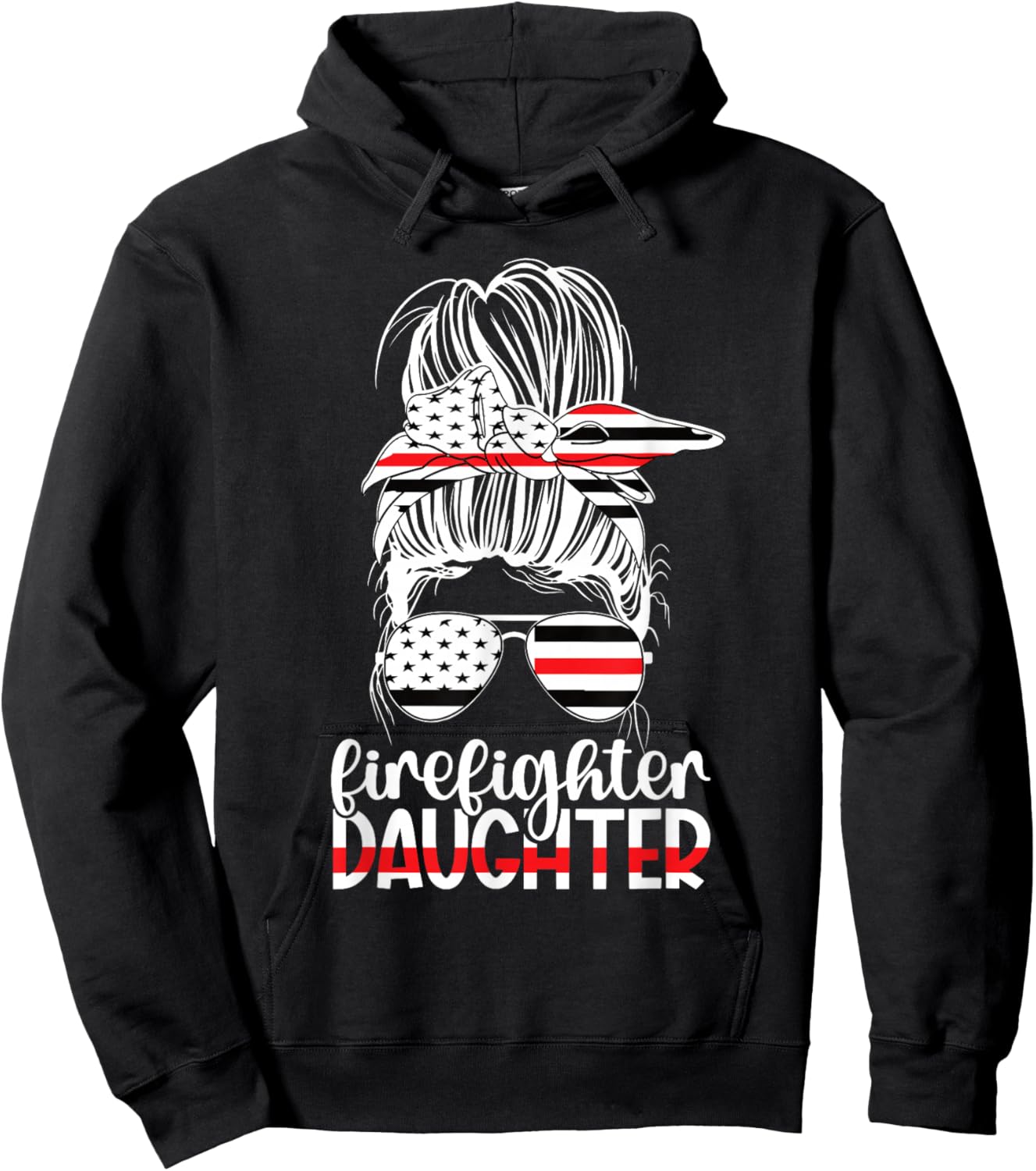Firefighter Daughter Messy Bun Fireman Daughter Hoodie - Hoodie | Black