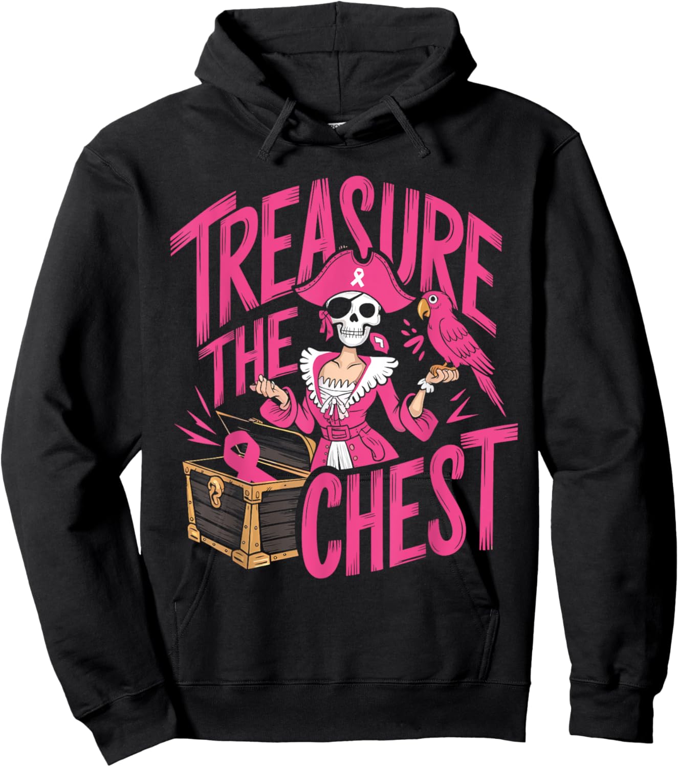Treasure The Chest Breast Cancer Awareness Women Pink Ribbon Hoodie - Hoodie | Black