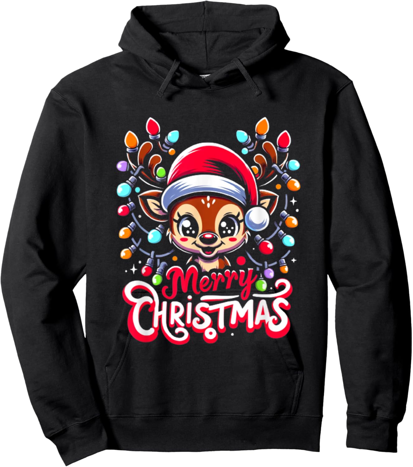 Merry Christmas Cute Reindeer Xmas Family Men Women Hoodie - Hoodie | Black