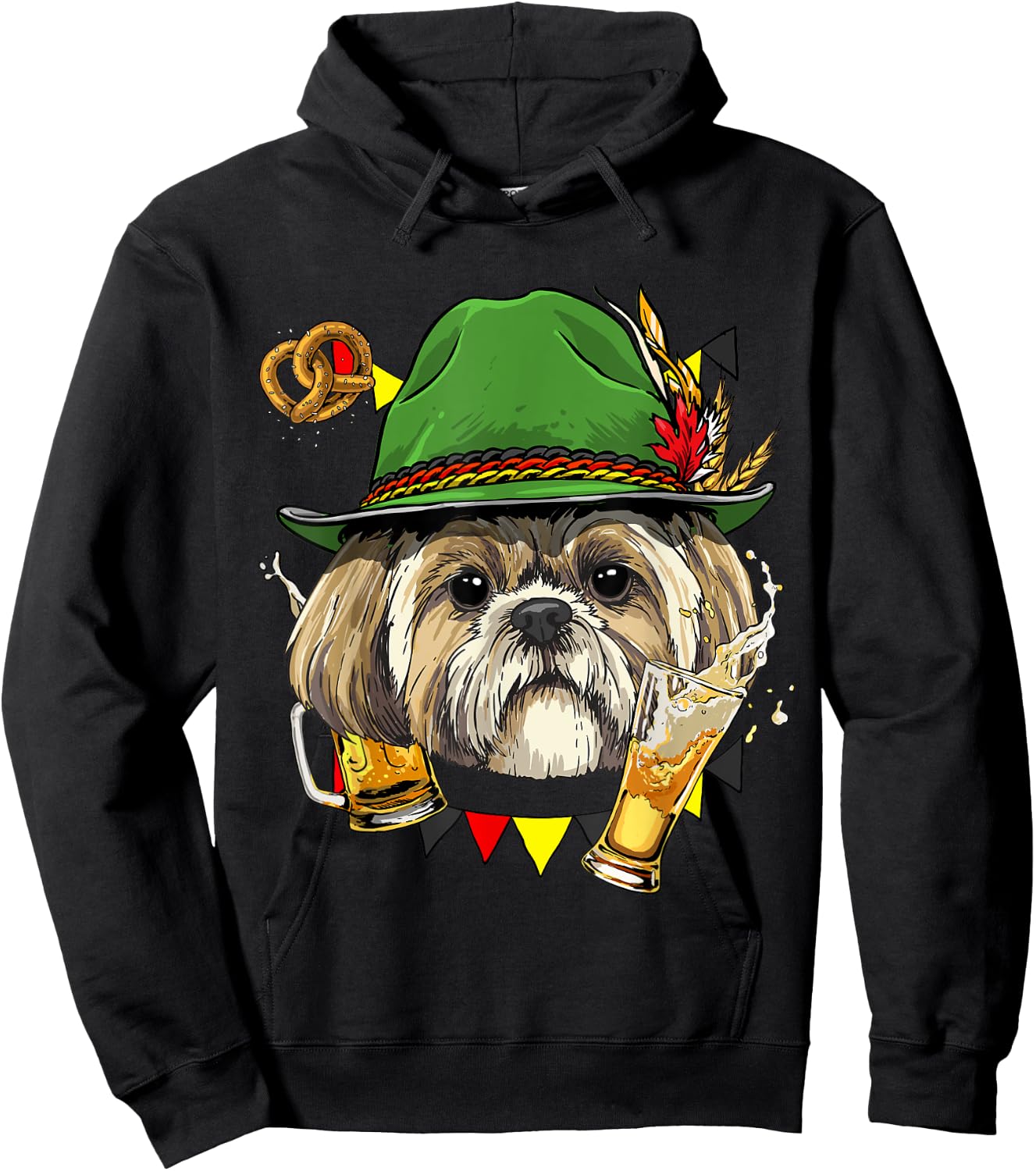 Shih Tzu Oktoberfest Dog Lover Lederhosen Beer Fest German Hoodie - Hoodie | Black