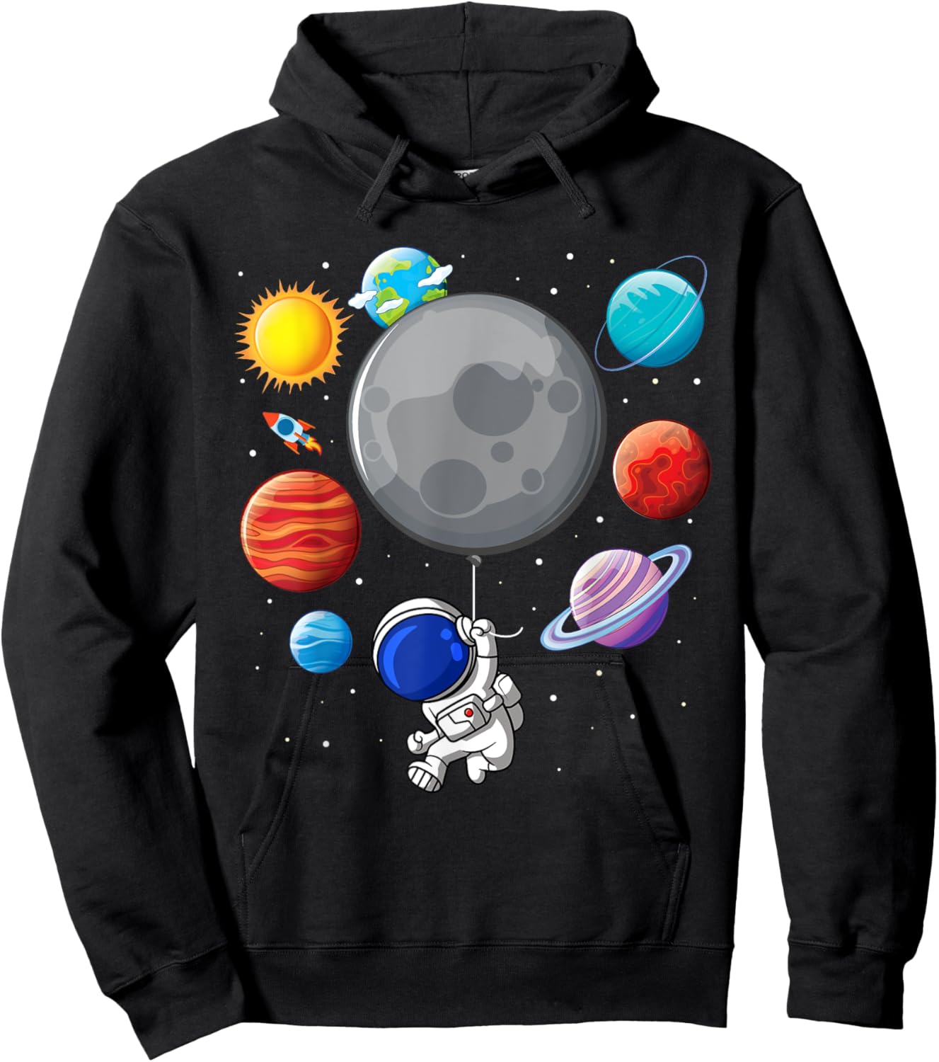 Astronaut Holding Planet Balloons Solar-System Space Kids Hoodie - Hoodie | Black