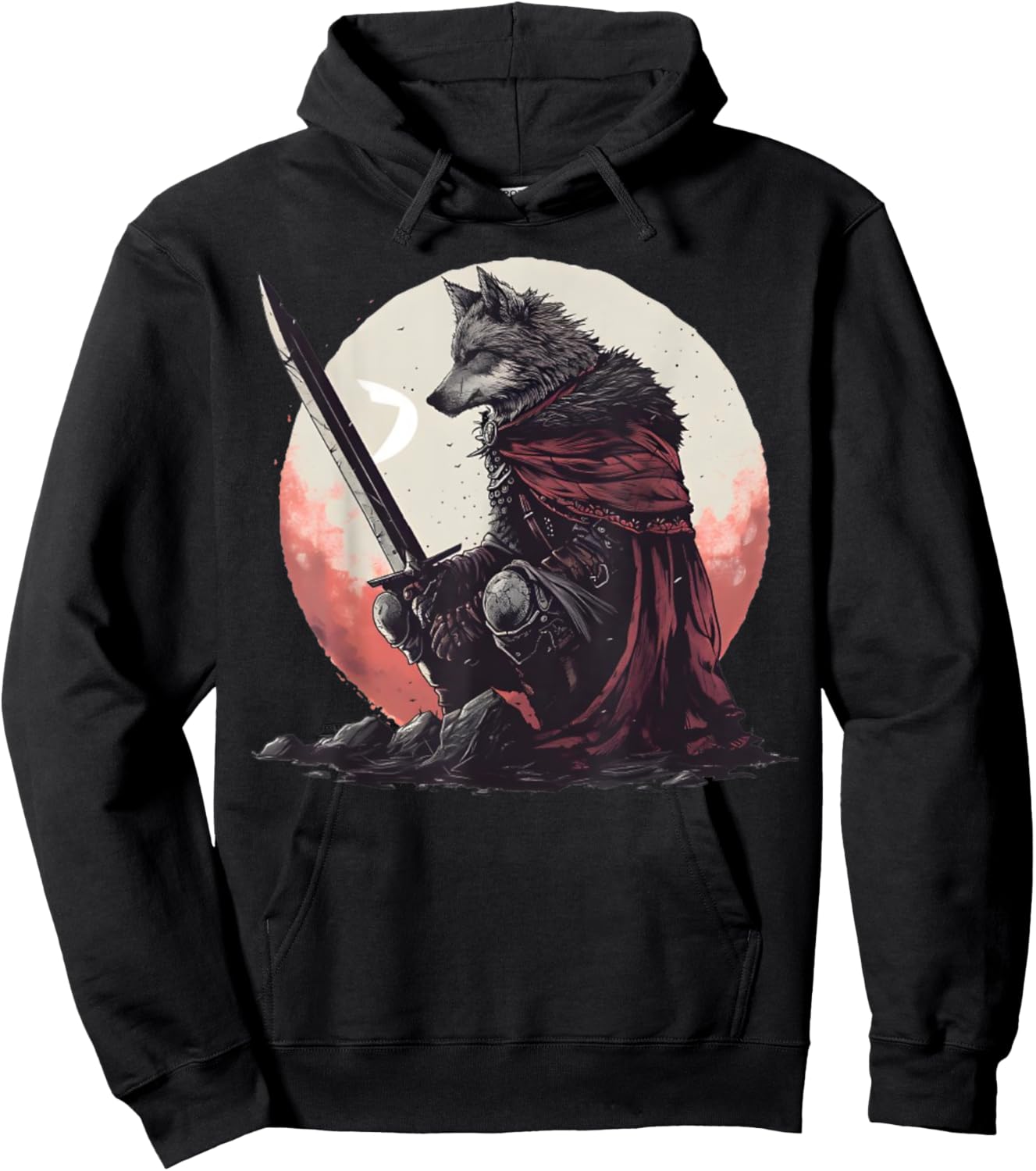 Majestic Sad Wolf Artwork - Wolf Sword Hoodie - Hoodie | Black