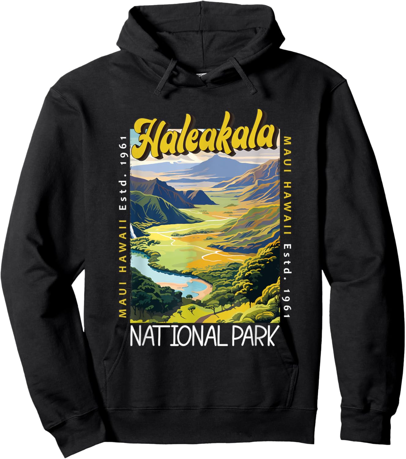 Haleakala National Park Illustration Retro Distressed Hoodie - Hoodie | Black