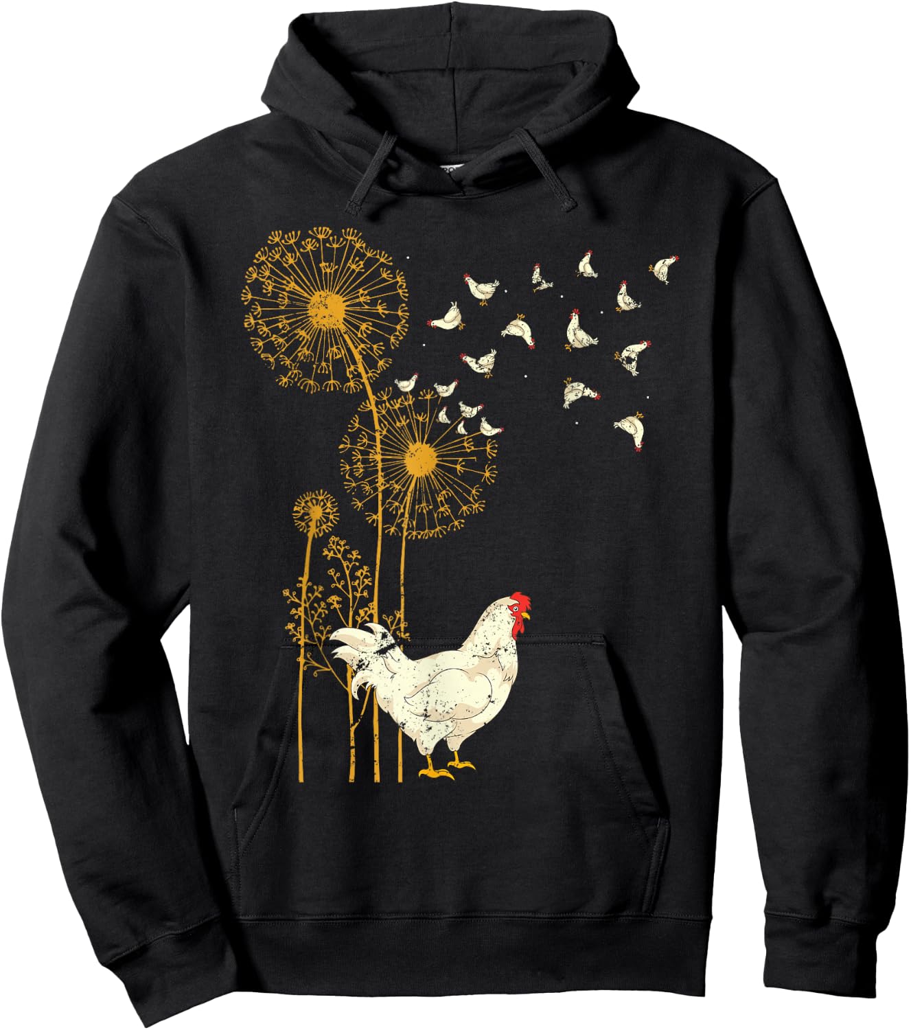 Farmer Poultry Bird Flower Farm Animal Dandelion Chicken Hoodie - Hoodie | Black