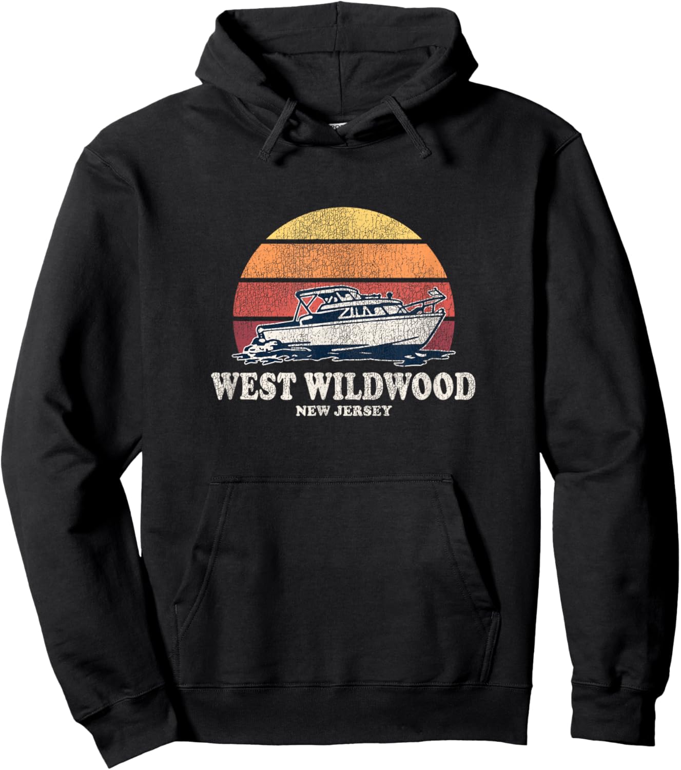 West Wildwood NJ Vintage Boating 70s Retro Boat Design Hoodie - Hoodie | Black