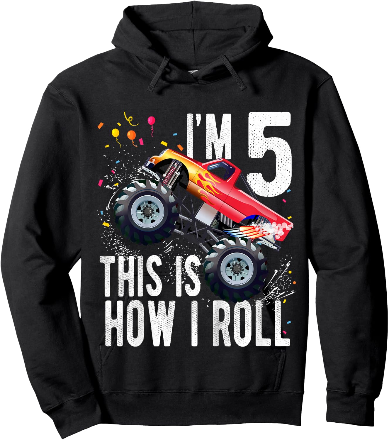 Kids 5 Year Old Shirt 5th Birthday Boy Monster Truck Car Hoodie - Hoodie | Black