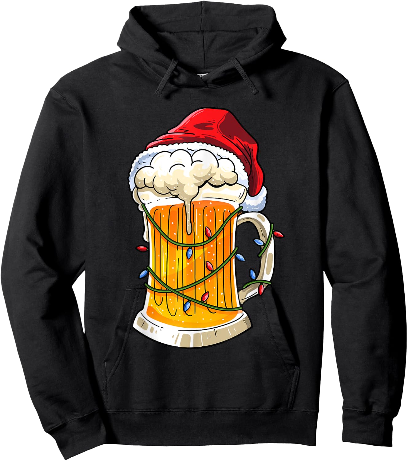 Beer Christmas Mug Santa Hat Xmas Lights Men Women Gifts Hoodie - Hoodie | Black