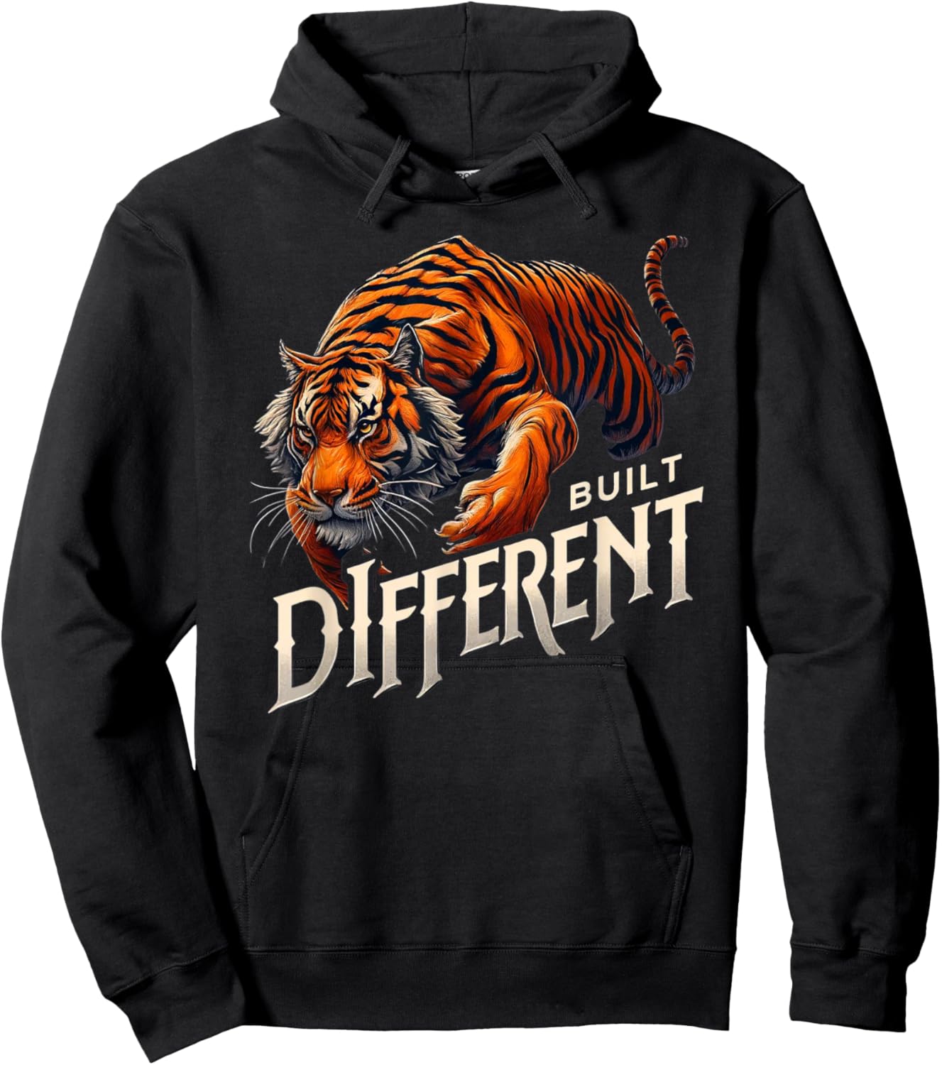 Built Different - Roar of Strength Fitness Motivation Tiger Hoodie - Hoodie | Black