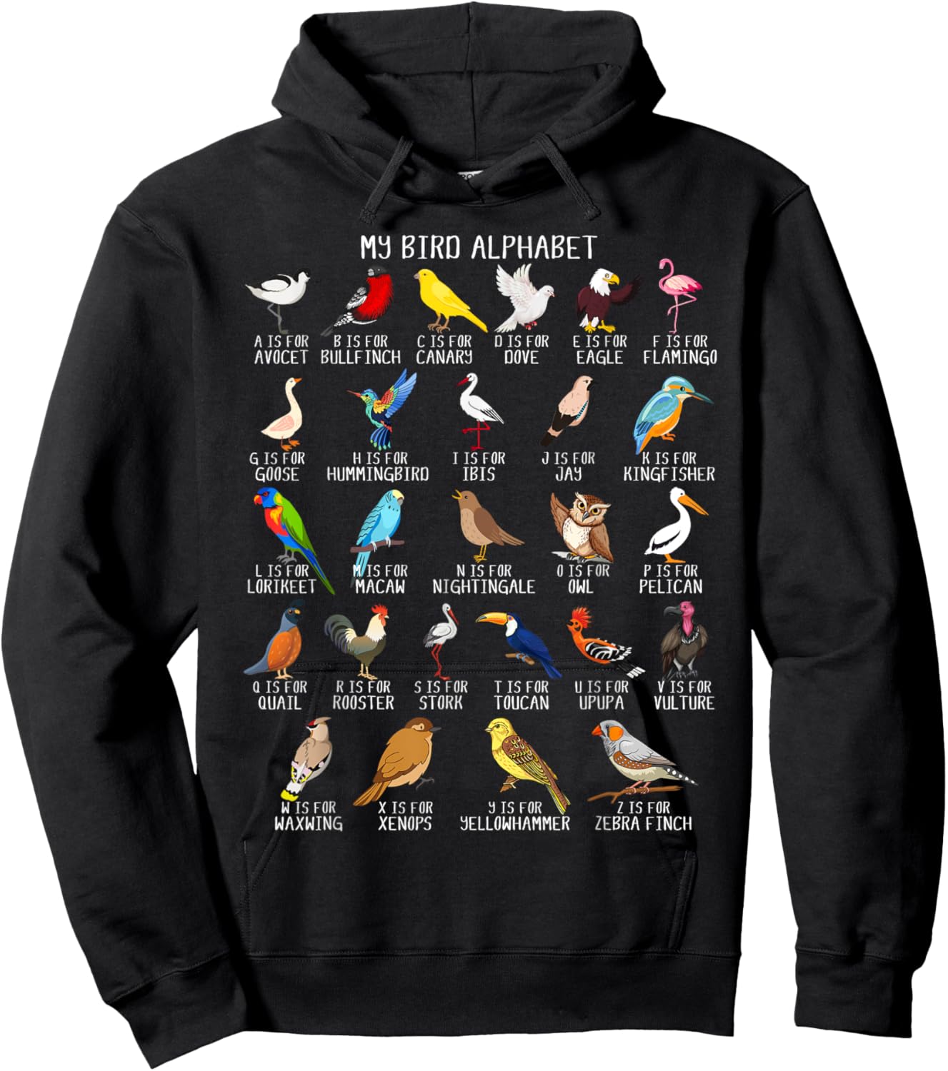 Types Of Birds Alphabet A-Z ABC Bird Hoodie - Hoodie | Black