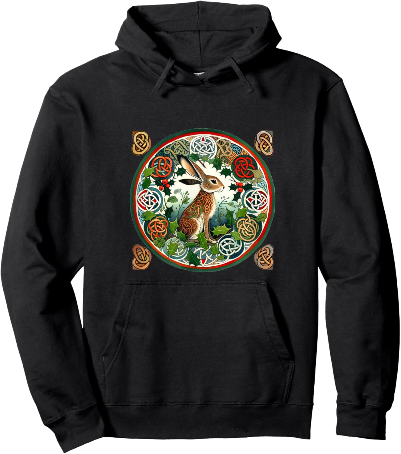 English Ivy Hare Illustration Garden Celtic Holly Hoodie - Hoodie | Black