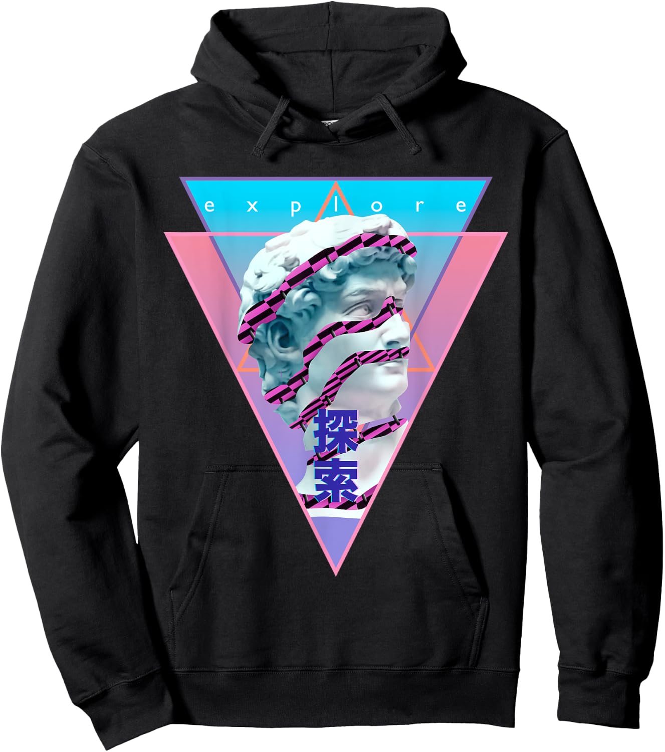 Vaporwave Statue of David Bust Retro 80s 90s Art Otaku Hoodie - Hoodie | Black