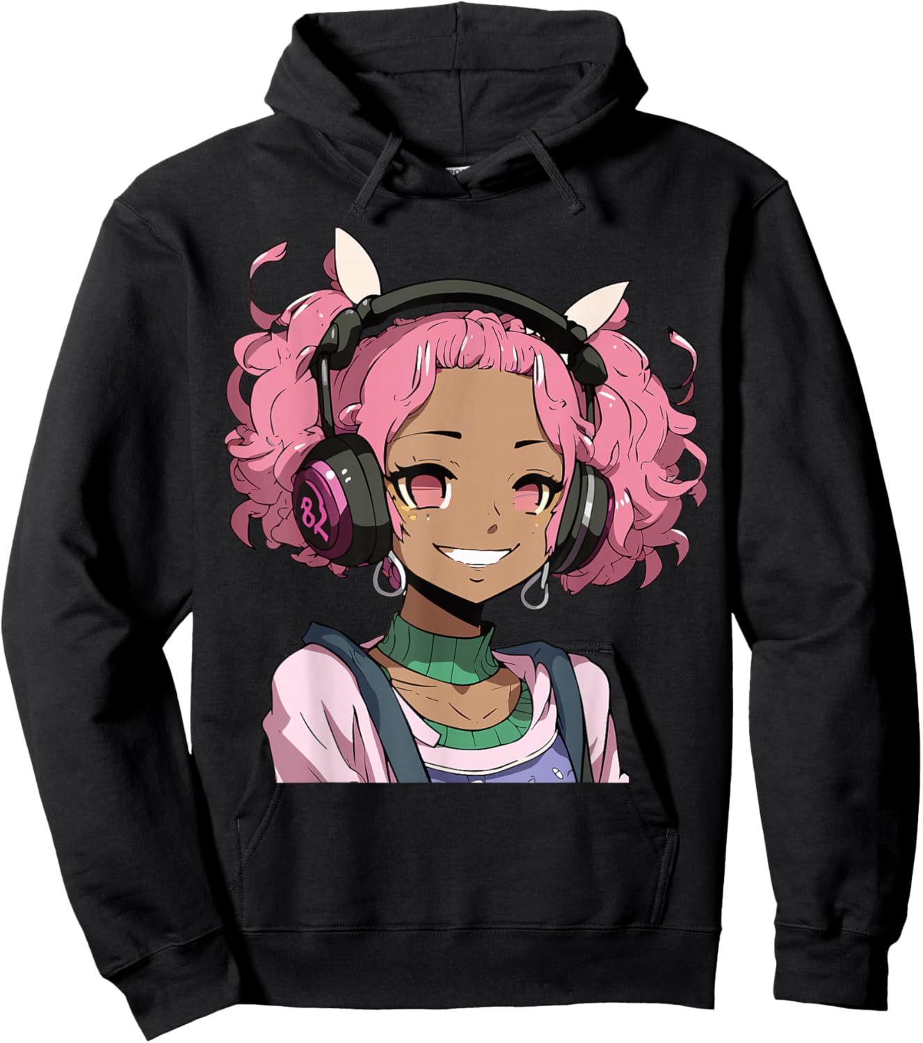Anime and Music Black Girl Anime Merch Afro African American Hoodie - Hoodie | Black