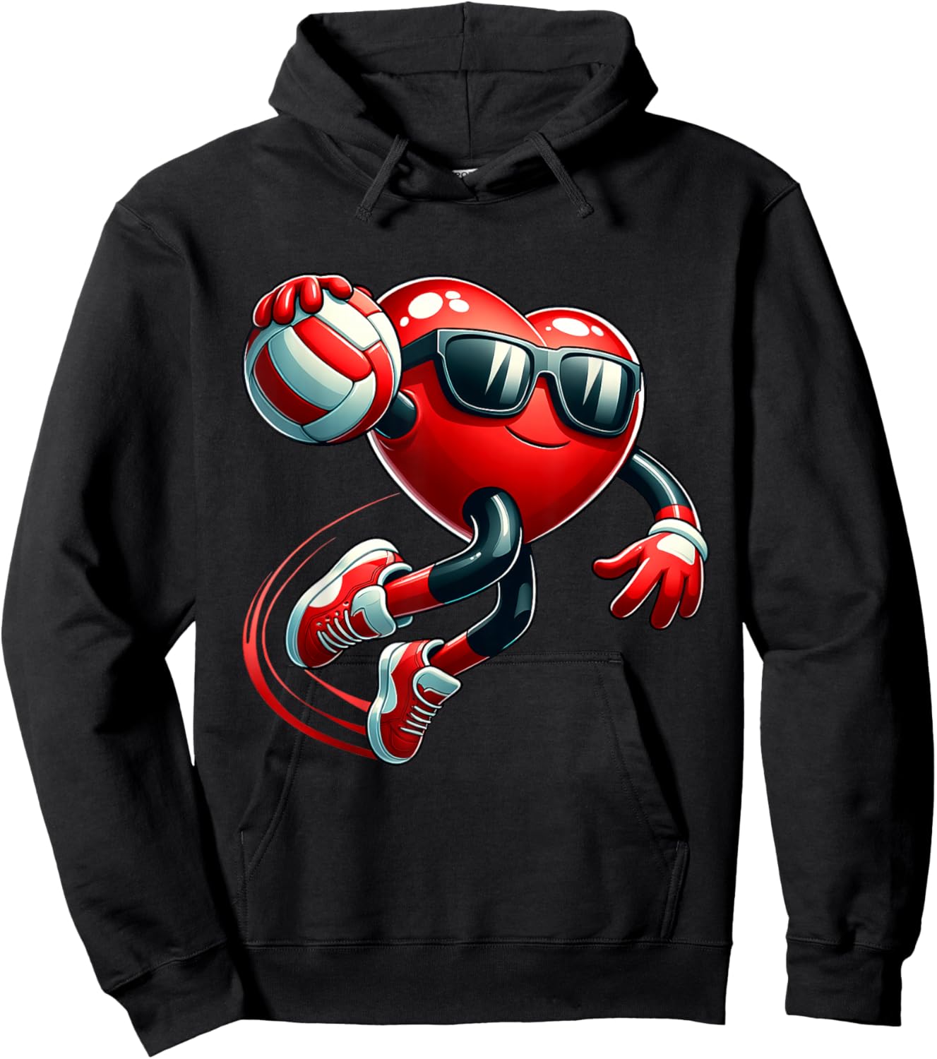 Funny Heart Playing Volleyball Valentines Day Boys Kids Hoodie - Hoodie | Black
