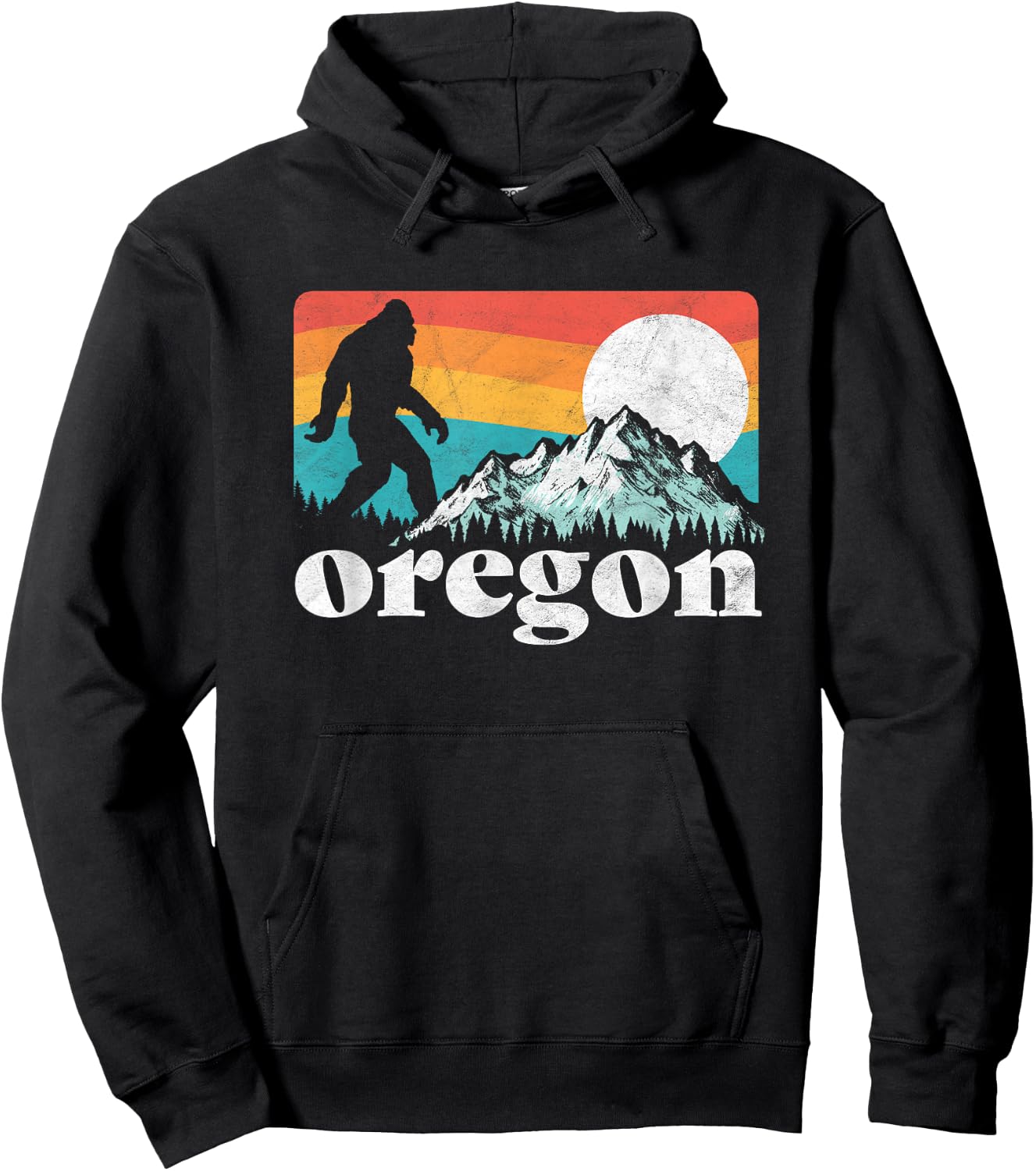 Oregon Pride Bigfoot Mountains 80's Vintage Nature Design Hoodie - Hoodie | Black