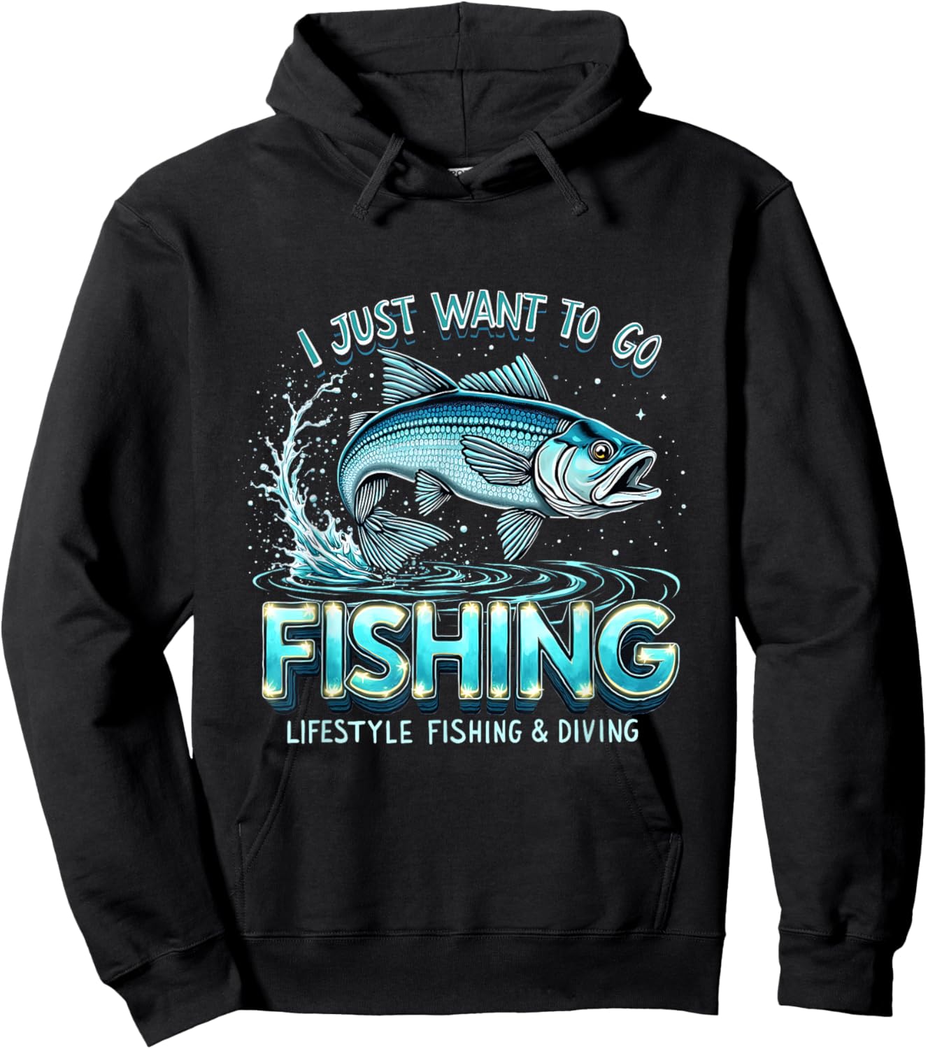 Vintage I Just Want to Go Fishing Lifestyle Fishing & Diving Hoodie - Hoodie | Black