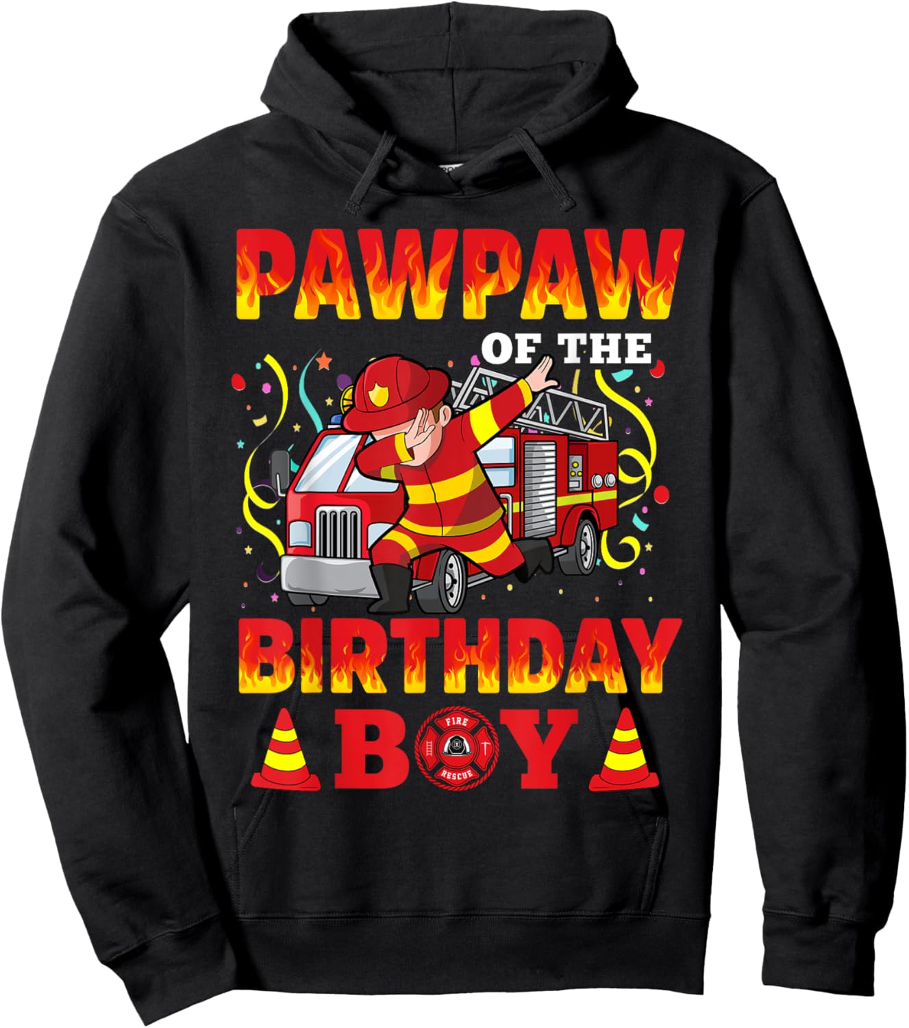 Pawpaw Of The Birthday Boy Fire Truck Firefighter Boys Hoodie - Hoodie | Black