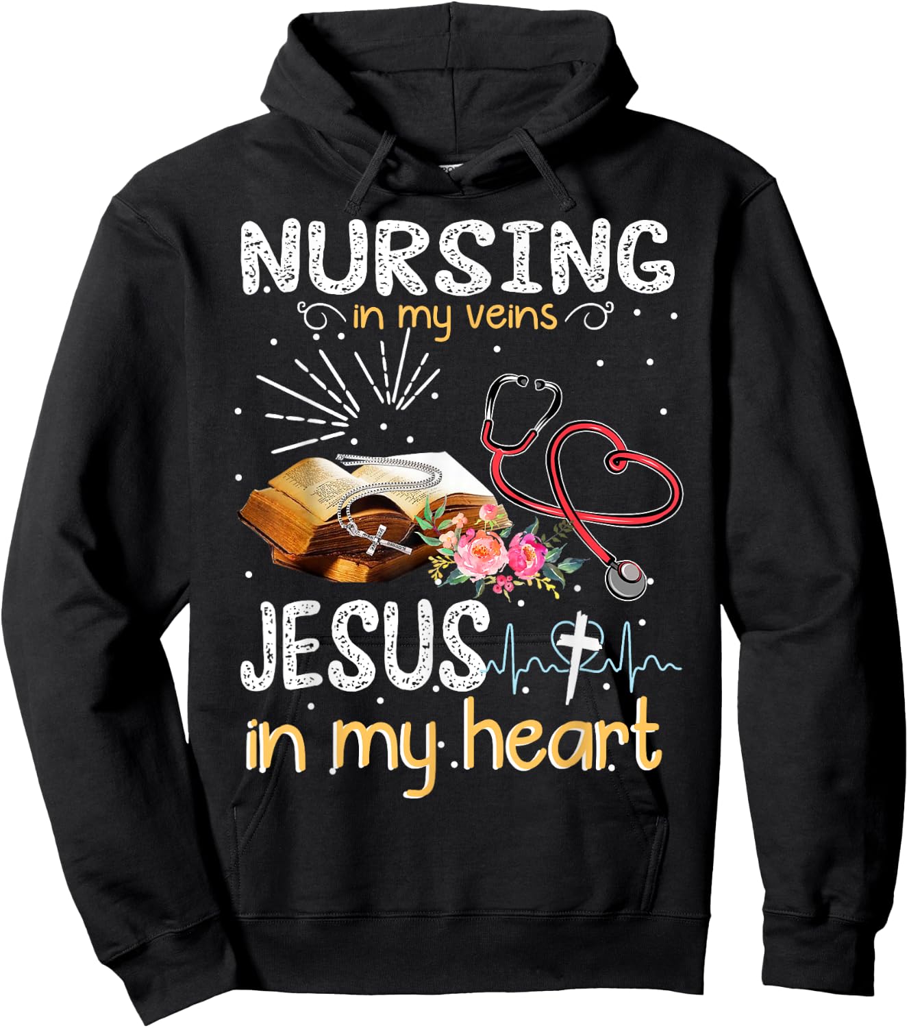 Nursing In My Veins Jesus In My Heart Gift Hoodie - Hoodie | Black